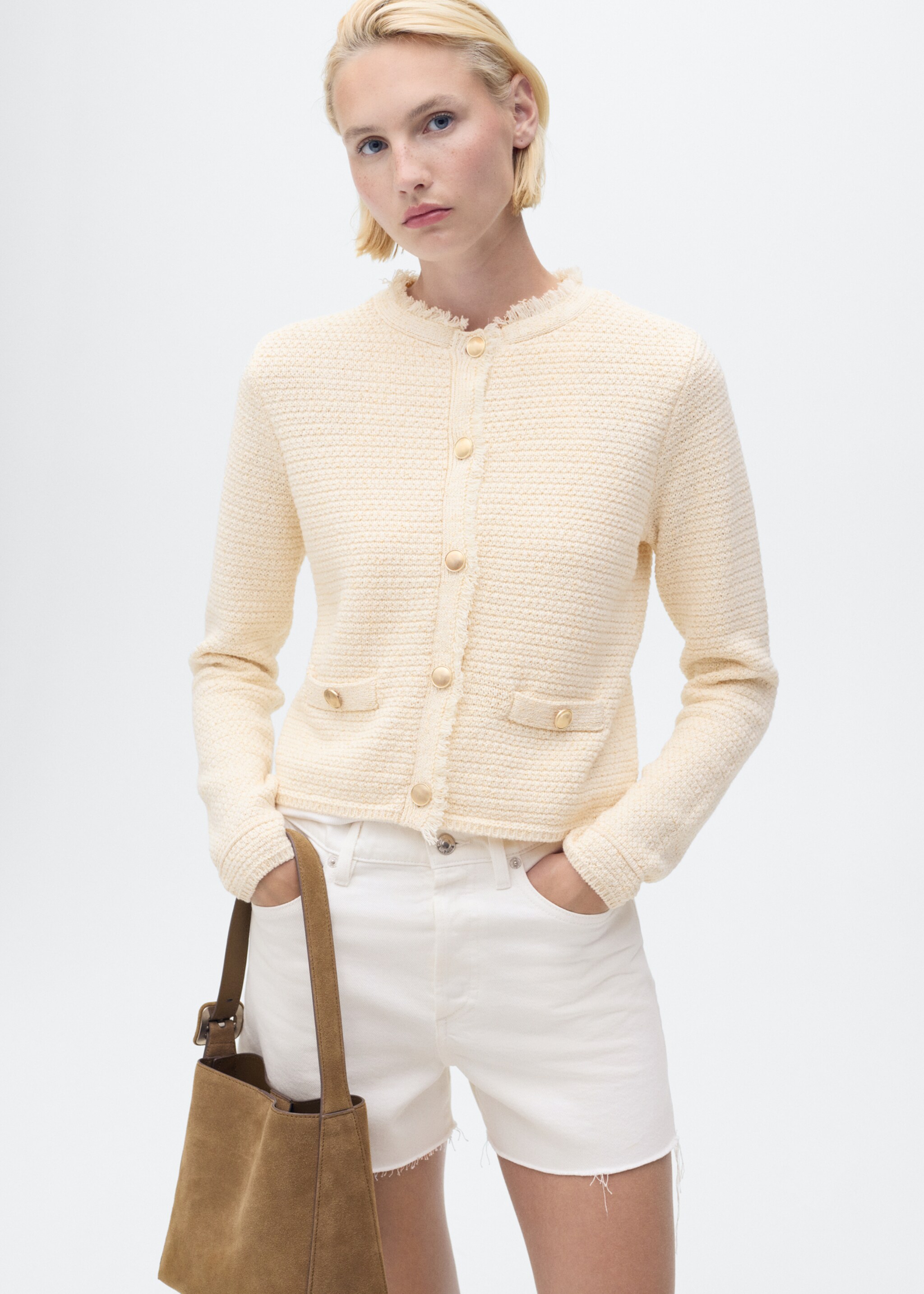 Cardigan maglia bordi sfilacciati - Piano medio