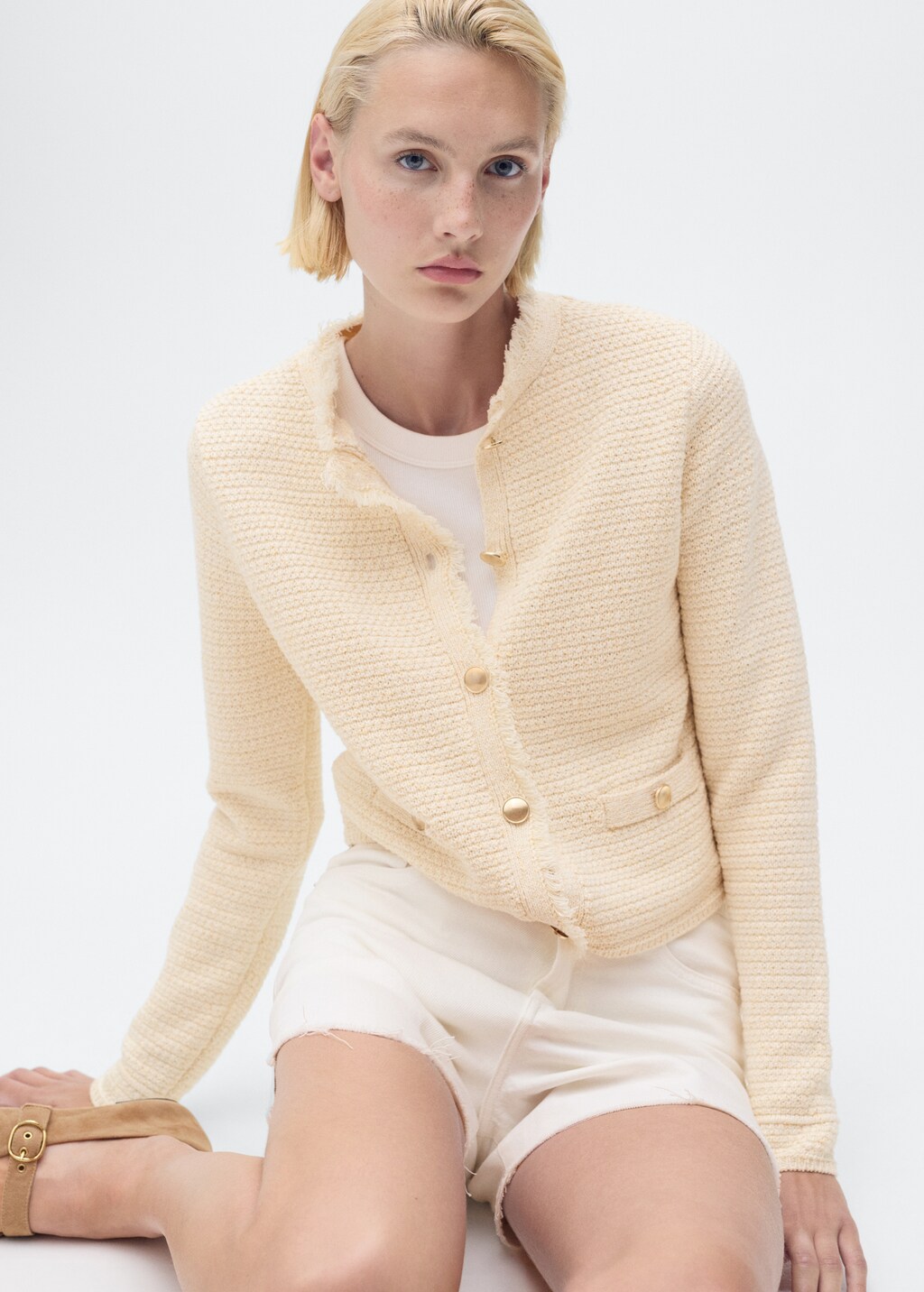 Mango Knitted cardigan with frayed ends