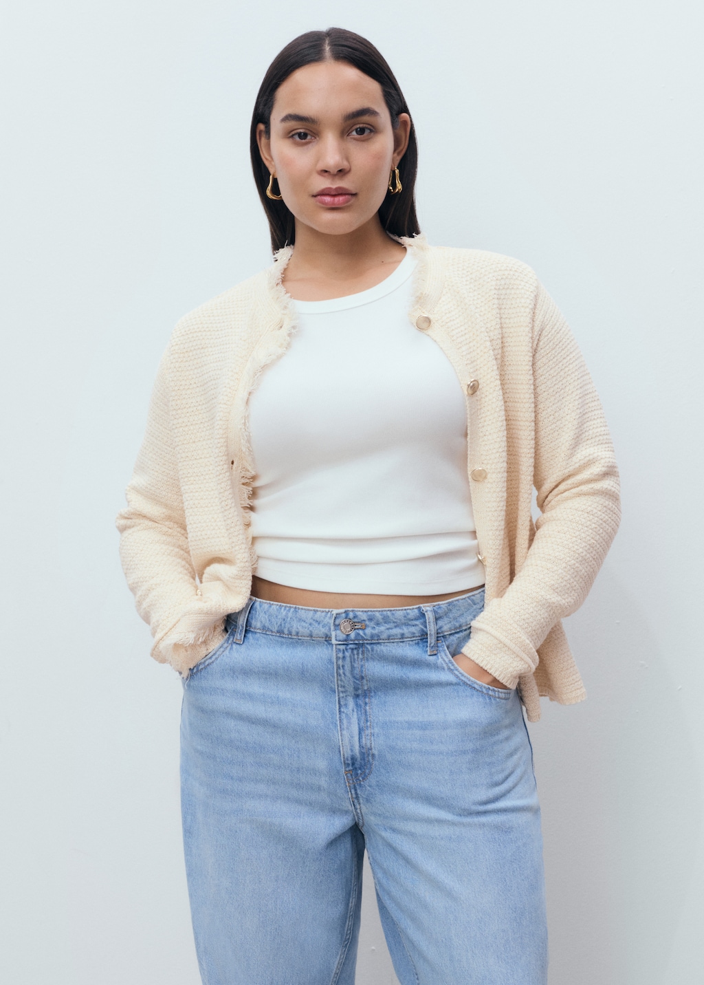 Mango Knitted cardigan with frayed ends