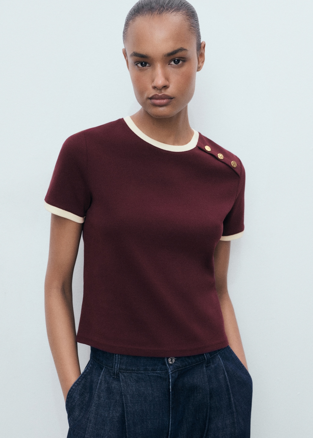 Buttoned cotton T-shirt