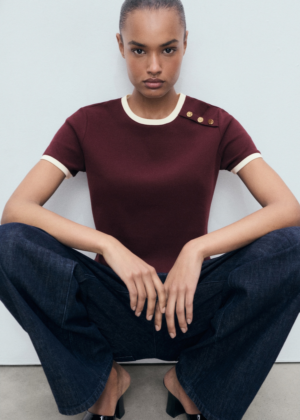 Buttoned cotton T-shirt