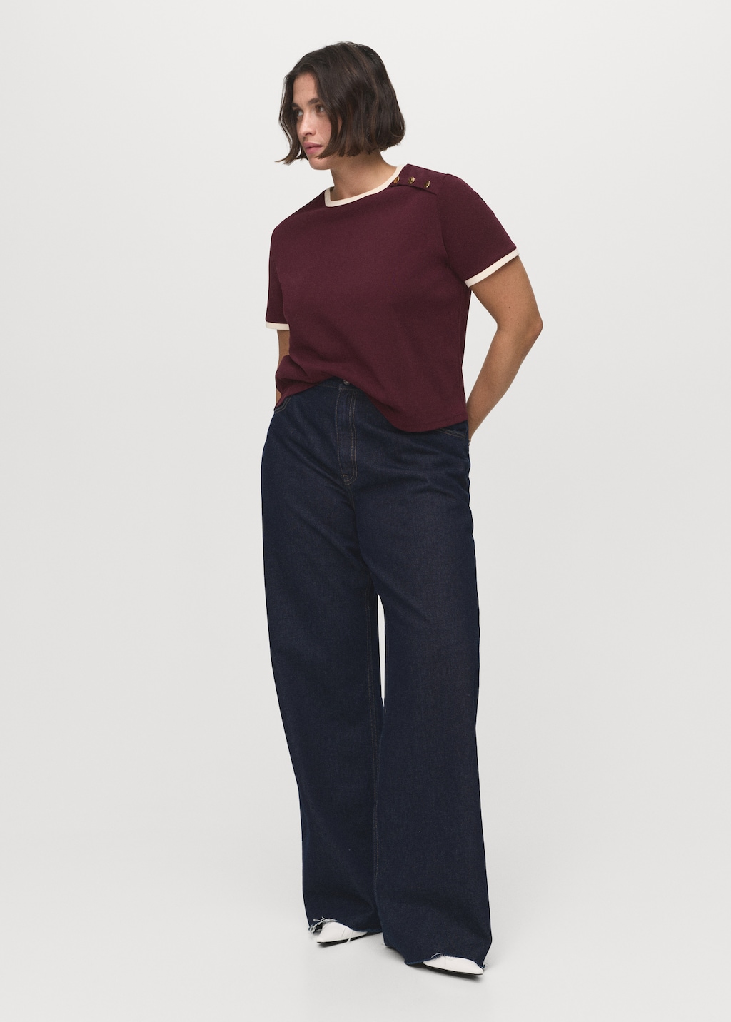 Buttoned cotton T-shirt