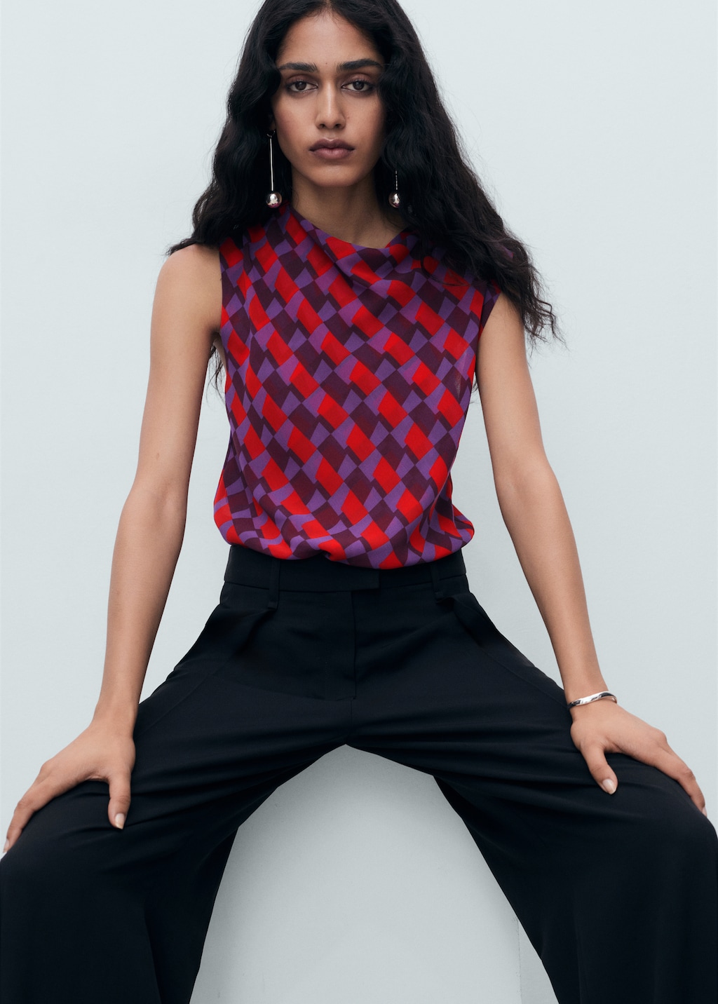 Printed blouse with draped collar