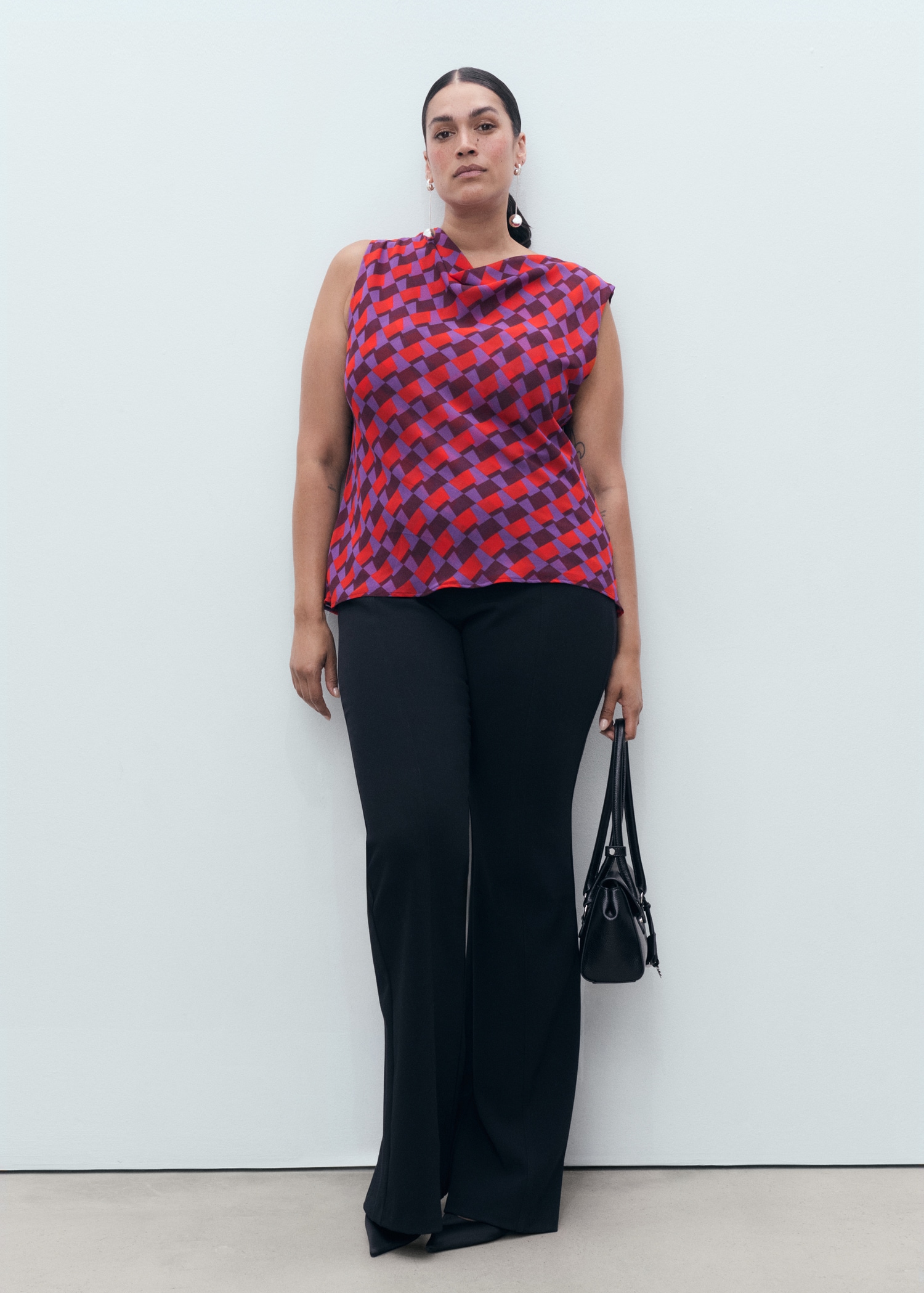 Blusa Satinada Blusa Morada Mango Blusa Estampada Cuello Drapeado