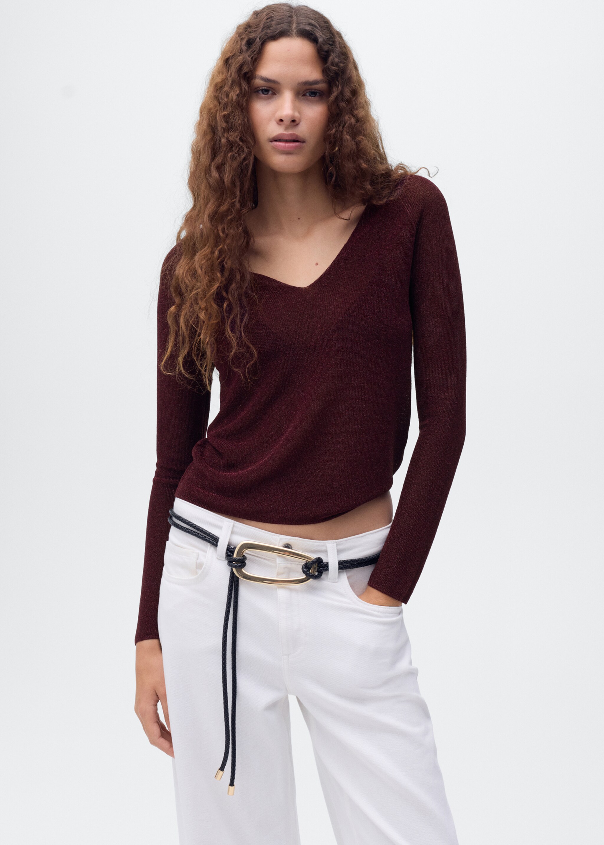 V-neck lurex sweater - Medium plane