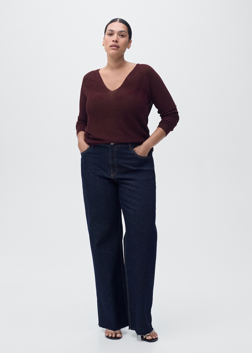 Mango V-neck lurex sweater thumbnail