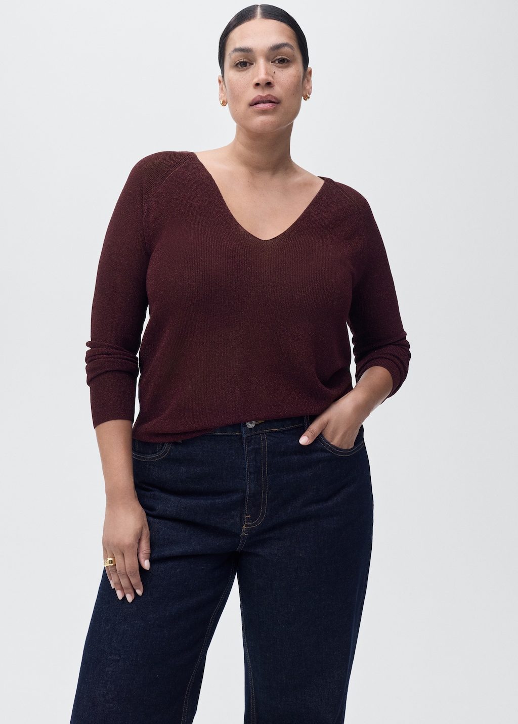 V-neck lurex sweater