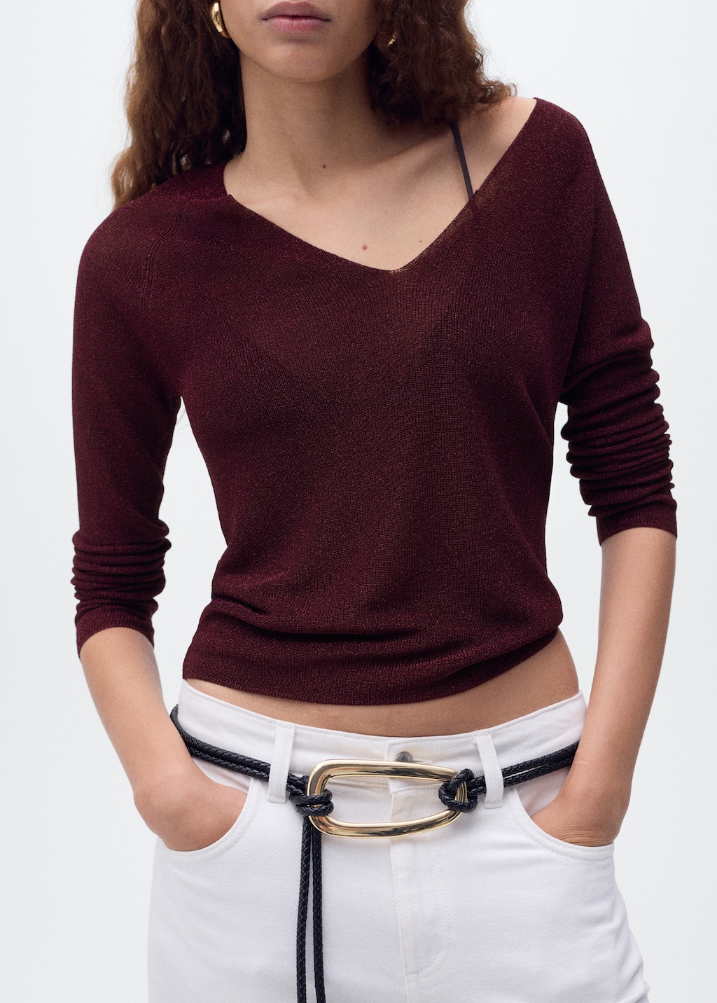 V-neck lurex sweater