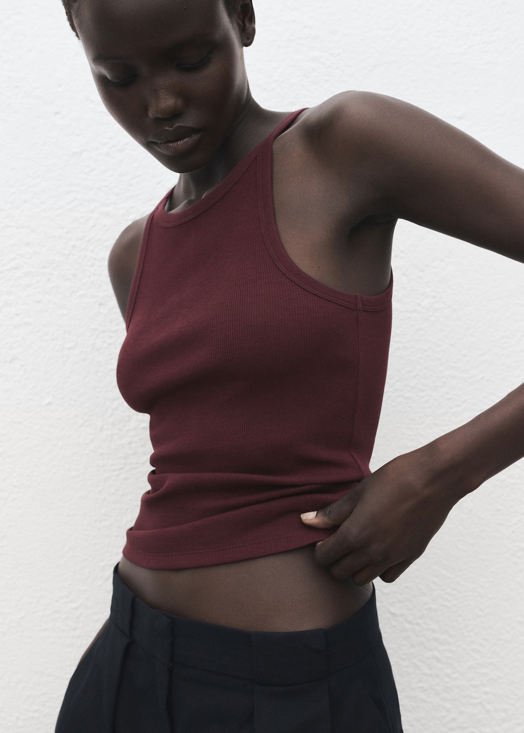 Ribbed cotton-blend top