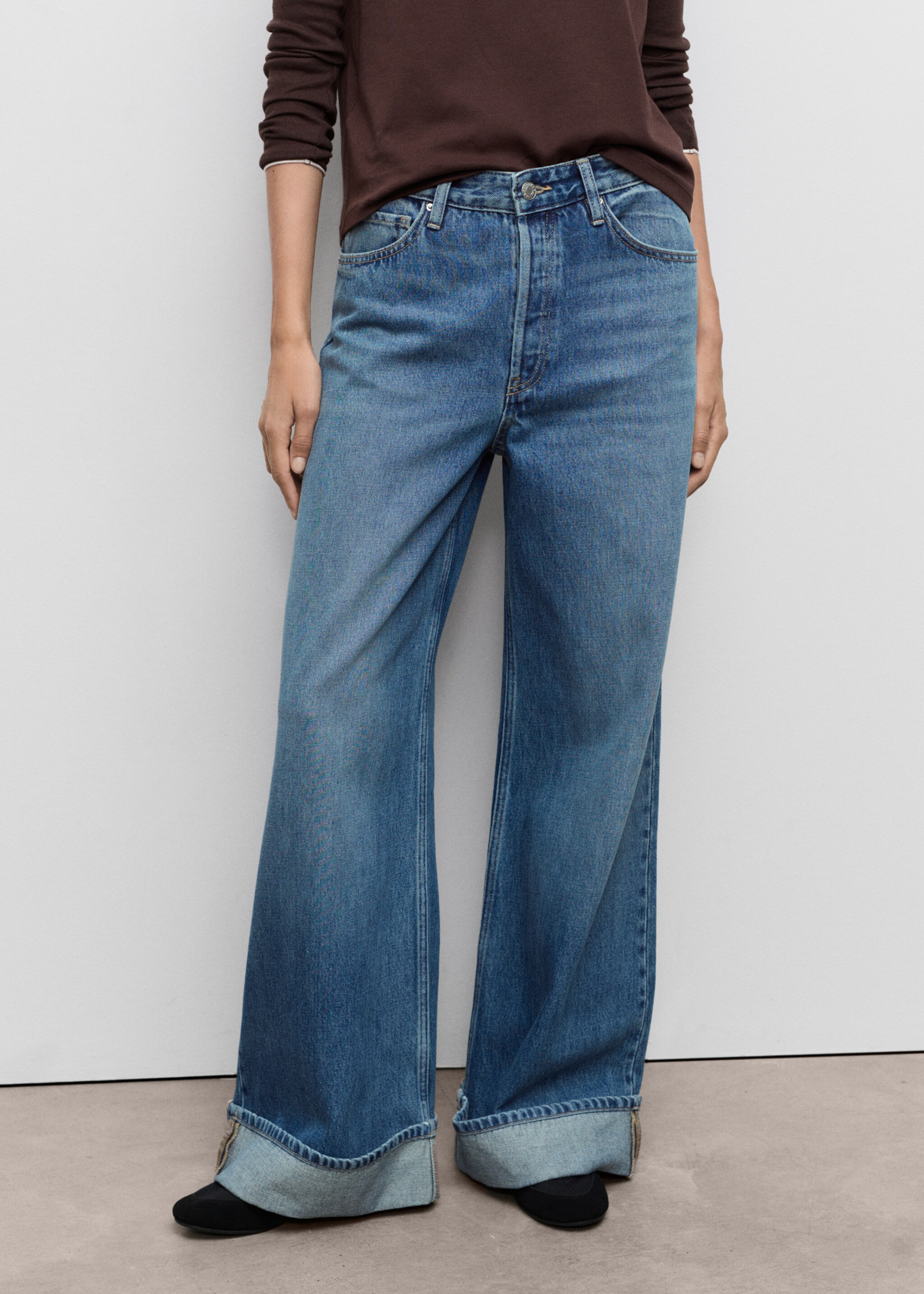 Wide-leg jeans with turn-up hem - Medium plane, Medium Blue. Ref: 17054099-00.