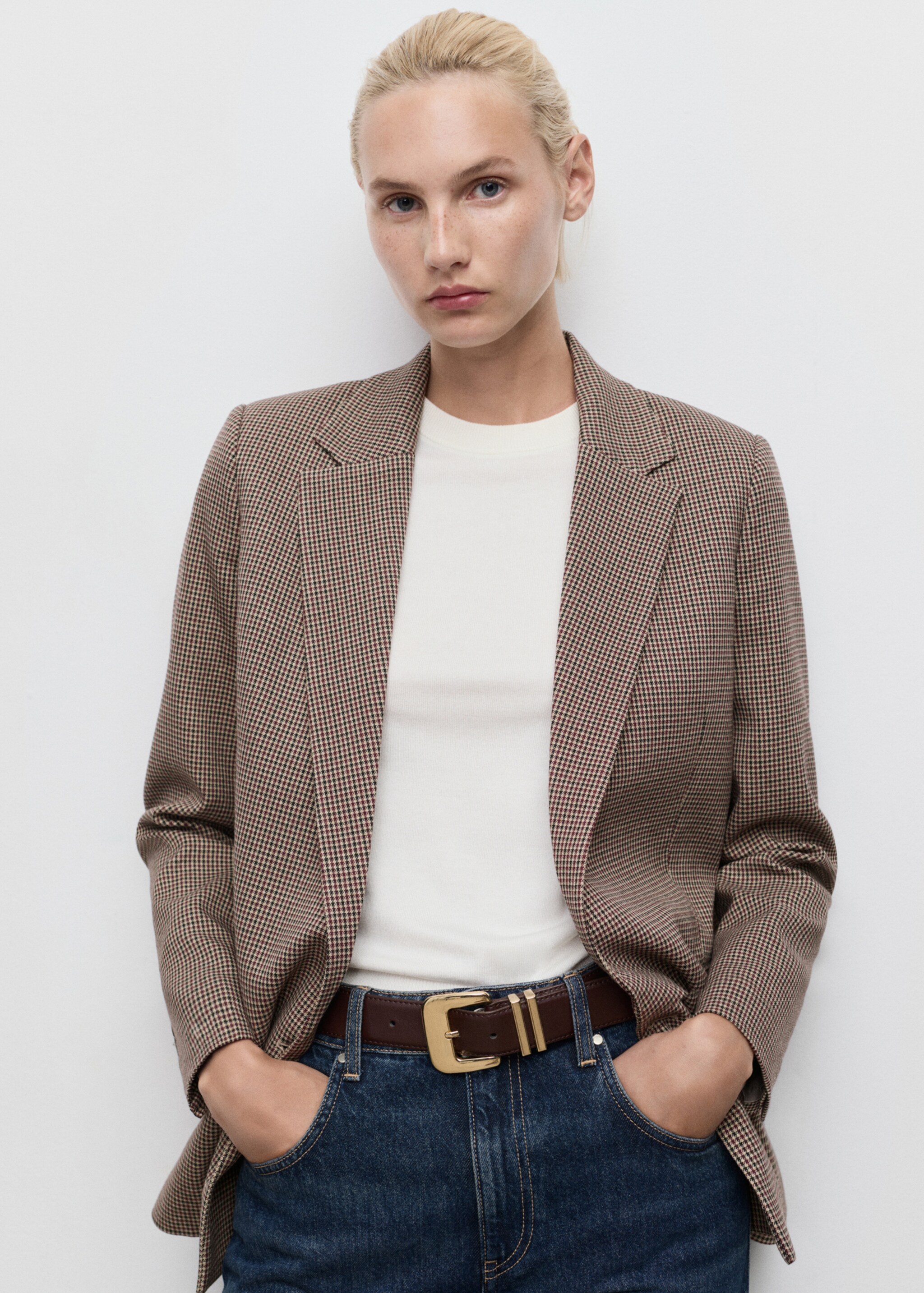 Micro-houndstooth double-breasted jacket - Medium plane