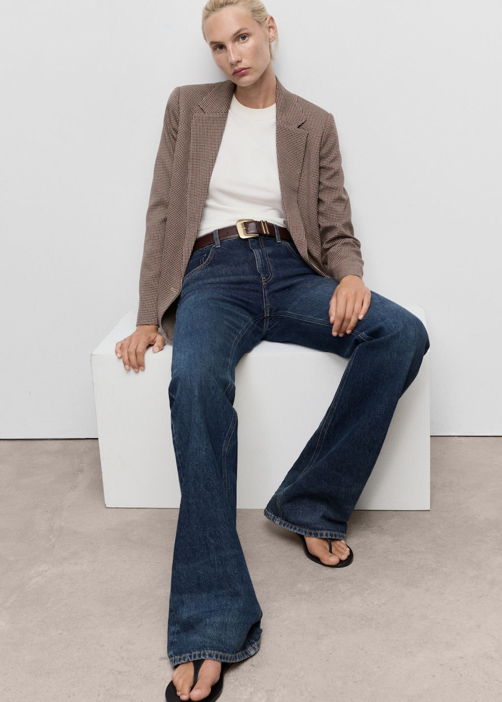 Double-breasted micro-houndstooth jacket