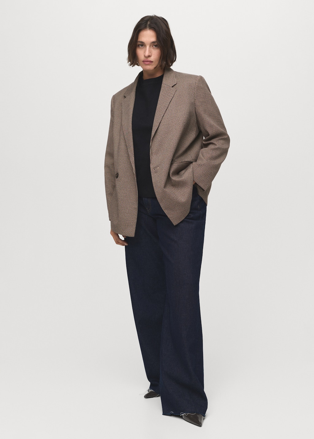 Double-breasted micro-houndstooth jacket