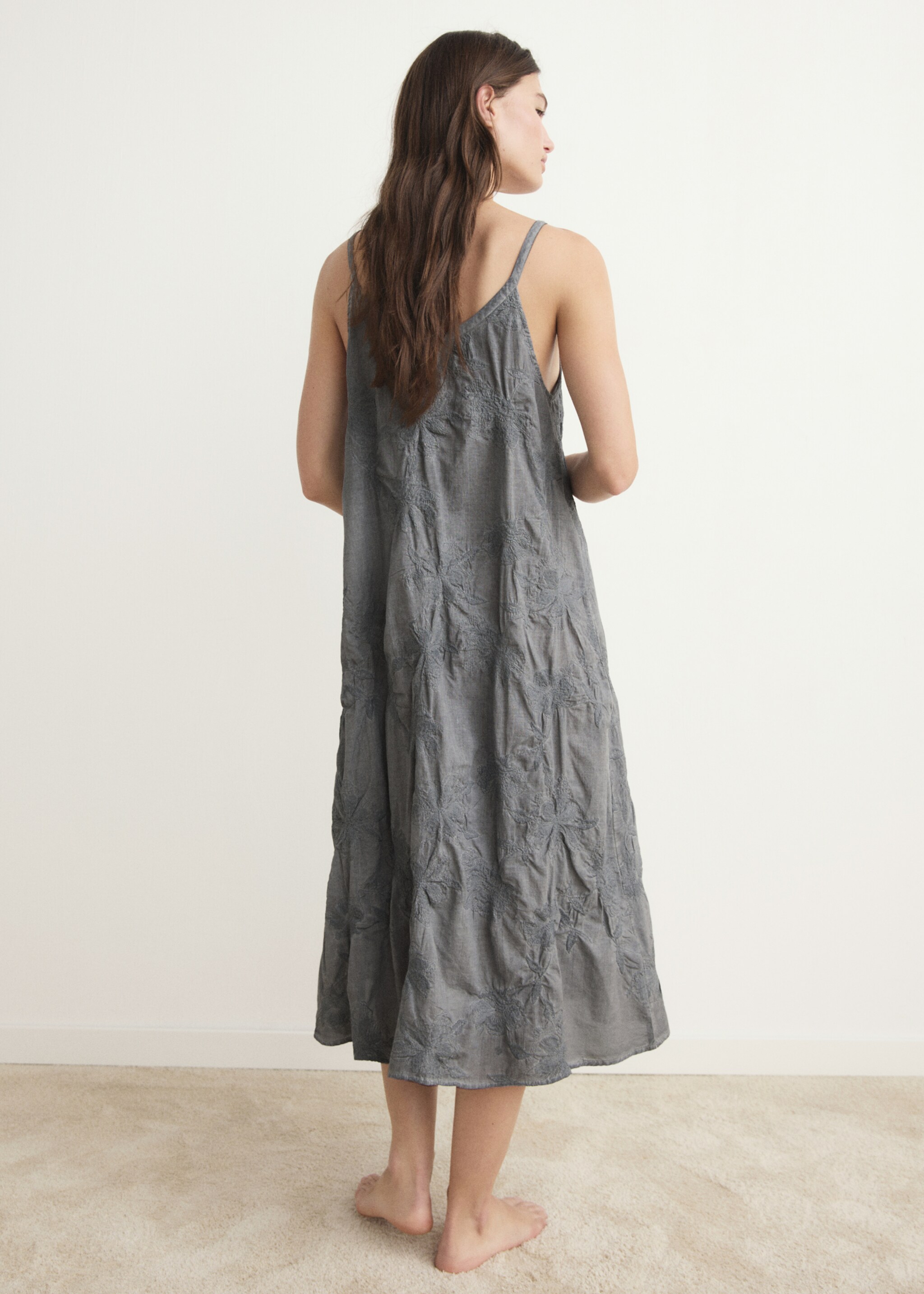 Overdyed embroidered cotton nightdress - Reverse of the article, Medium Grey. Ref: 17054108-00.