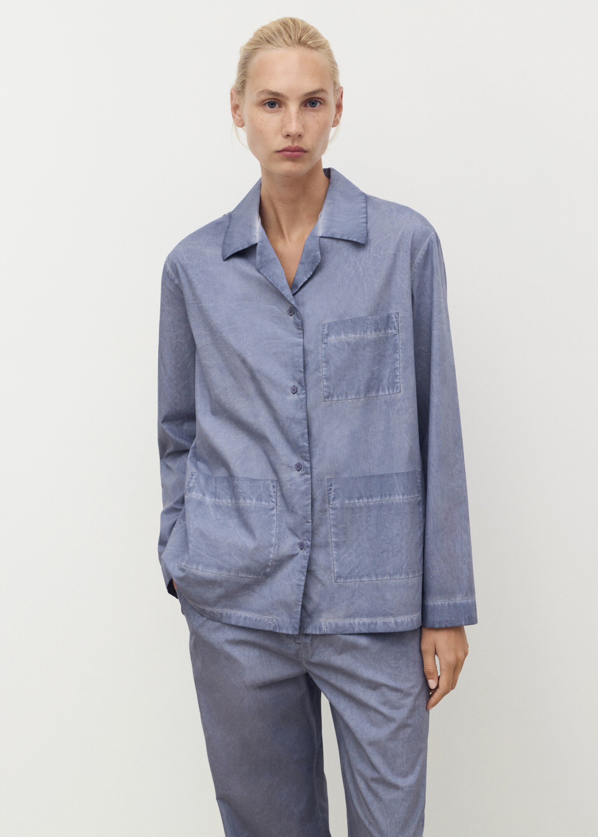 Garment-dyed cotton shirt - Medium plane, Ink Blue. Ref: 17054109-00.