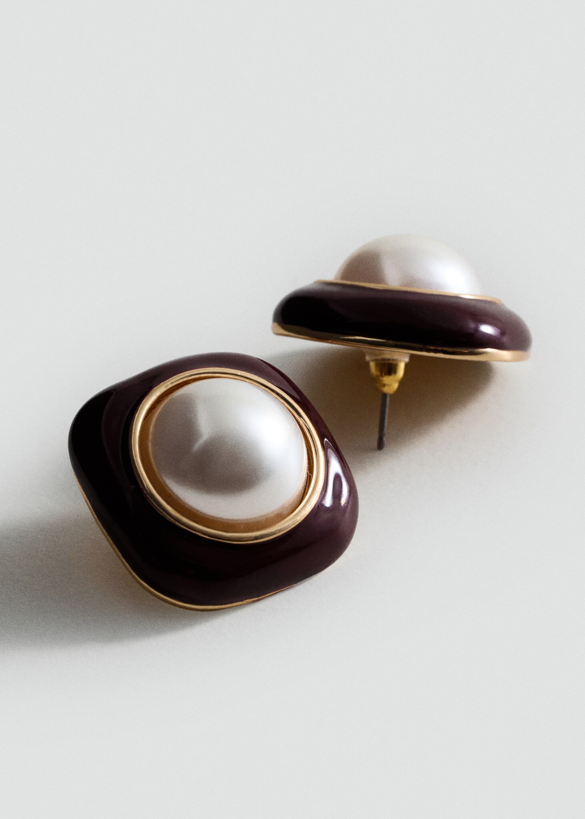 Combined pearl earrings - Medium plane, Maroon. Ref: 17054121-00.