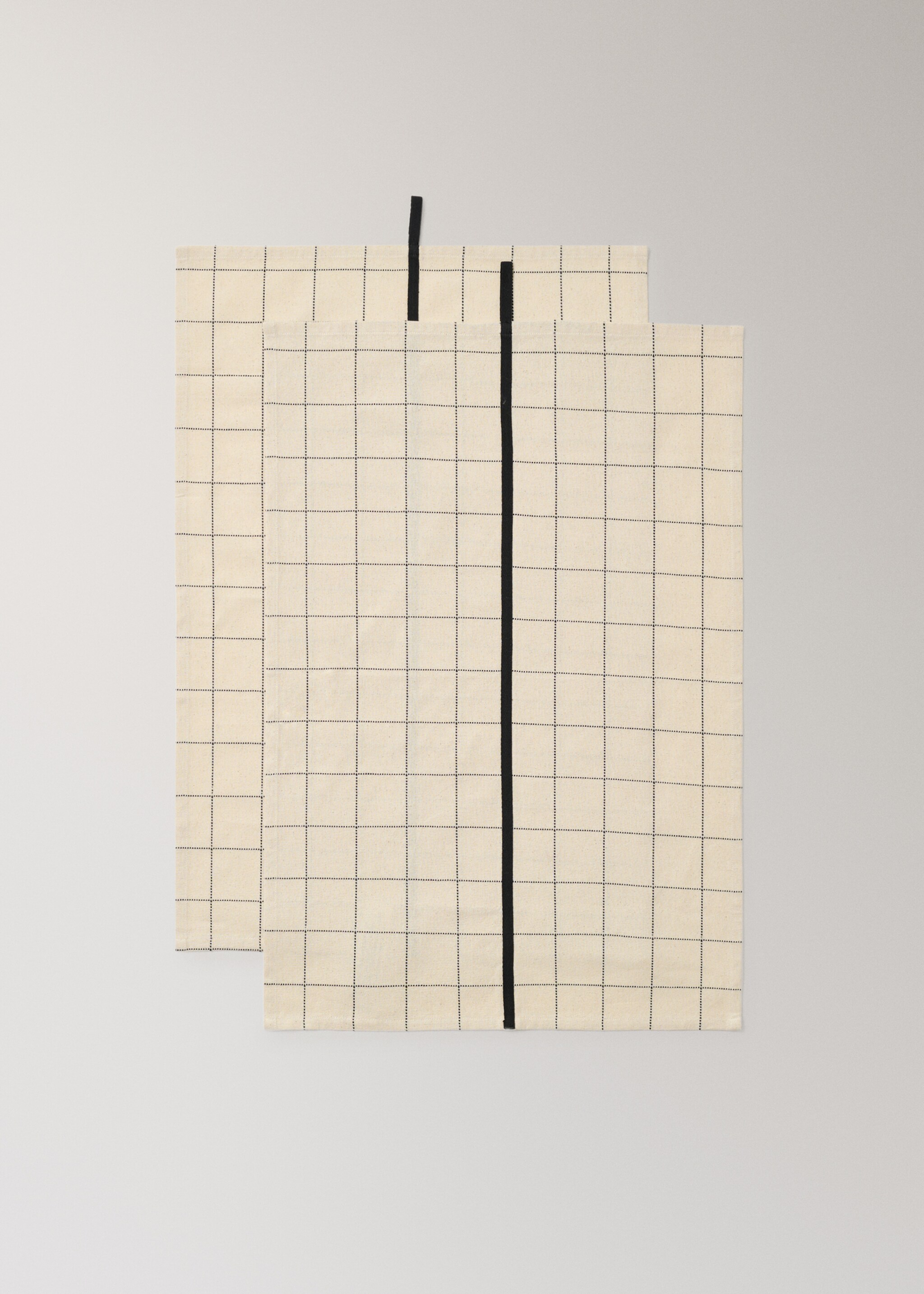 Cotton kitchen tea towel with stripes and checks - Details of the article 1, Light/Pastel Brown. Ref: 17054133-00.