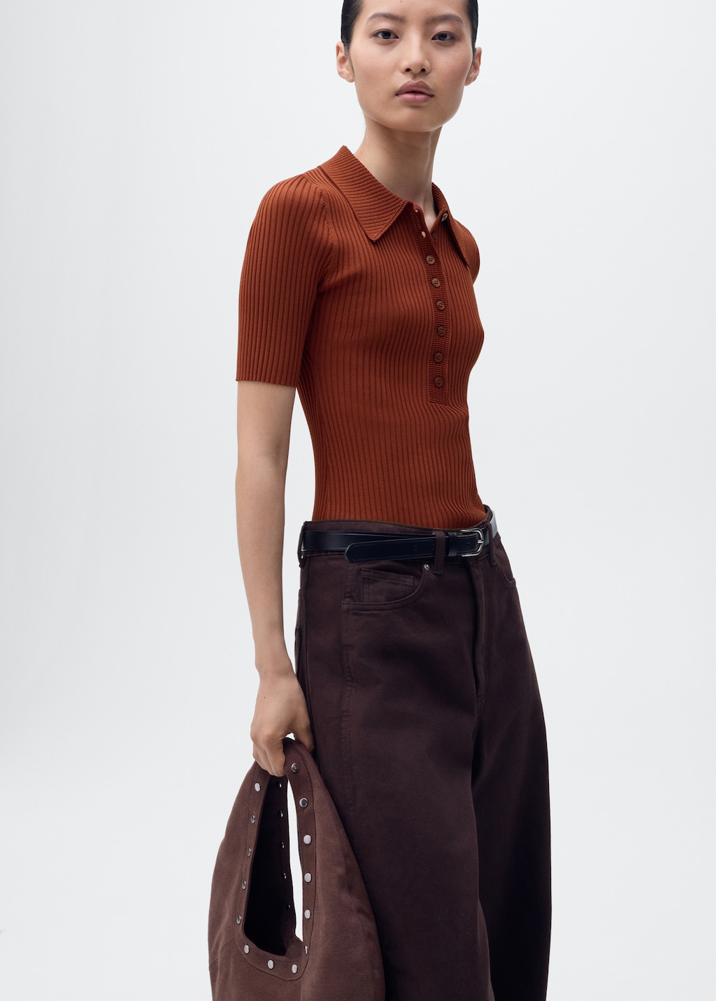 Polo-neck ribbed sweater