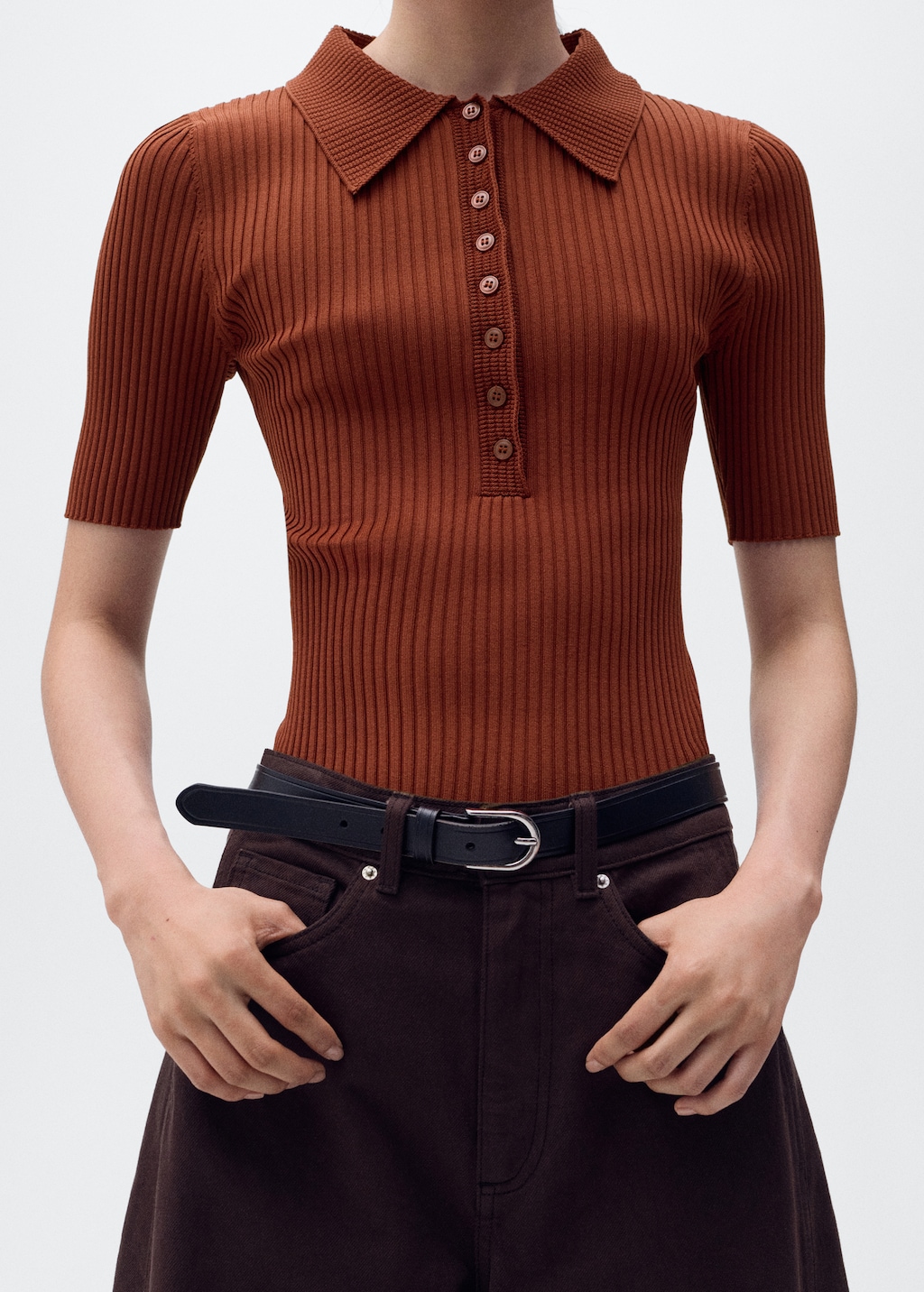 Polo-neck ribbed sweater