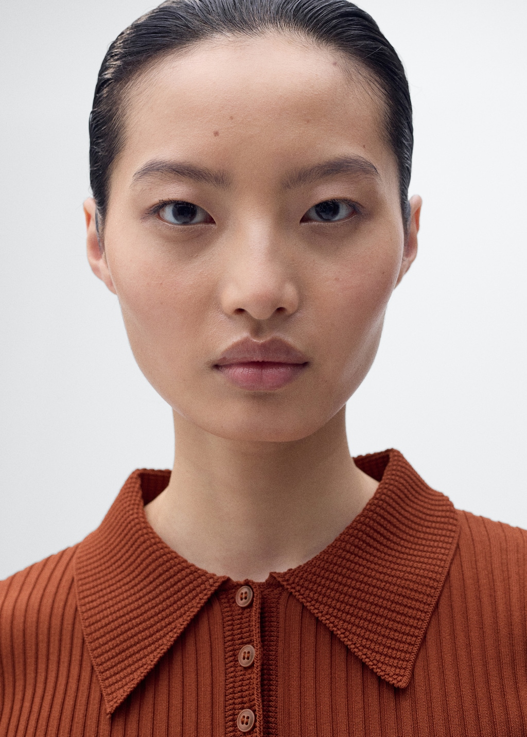 Polo-neck ribbed sweater