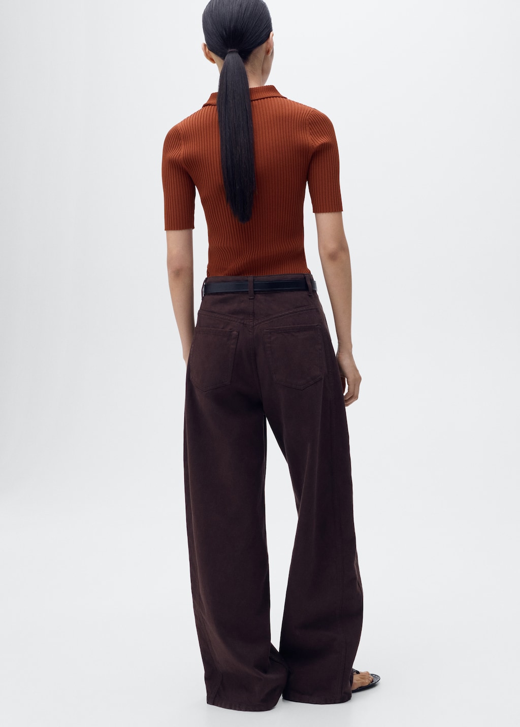 Polo-neck ribbed sweater