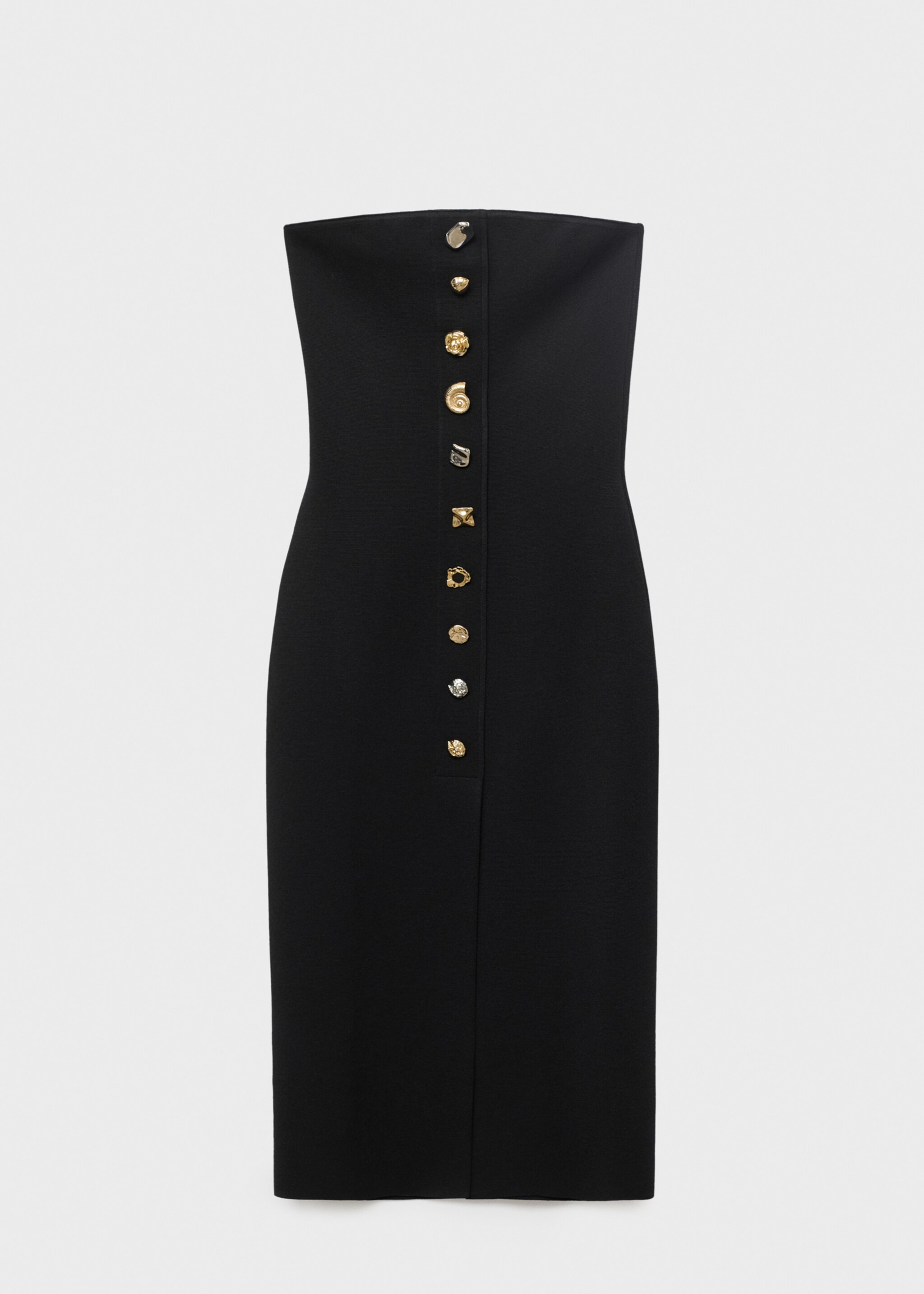 Strapless dress with jewel buttons - Article without model, Black. Ref: 17054139-00.
