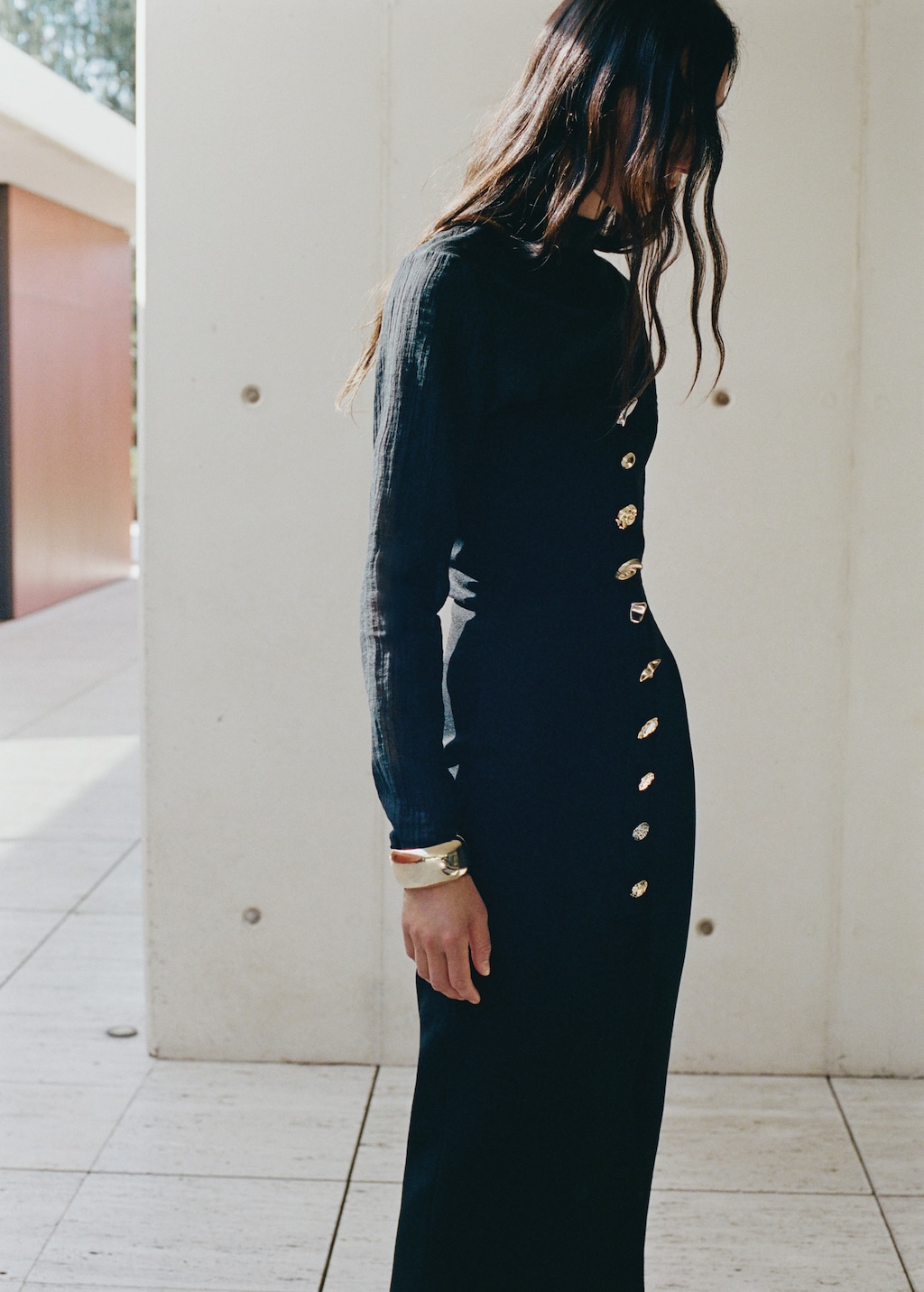 Mango Strapless dress with jewel buttons