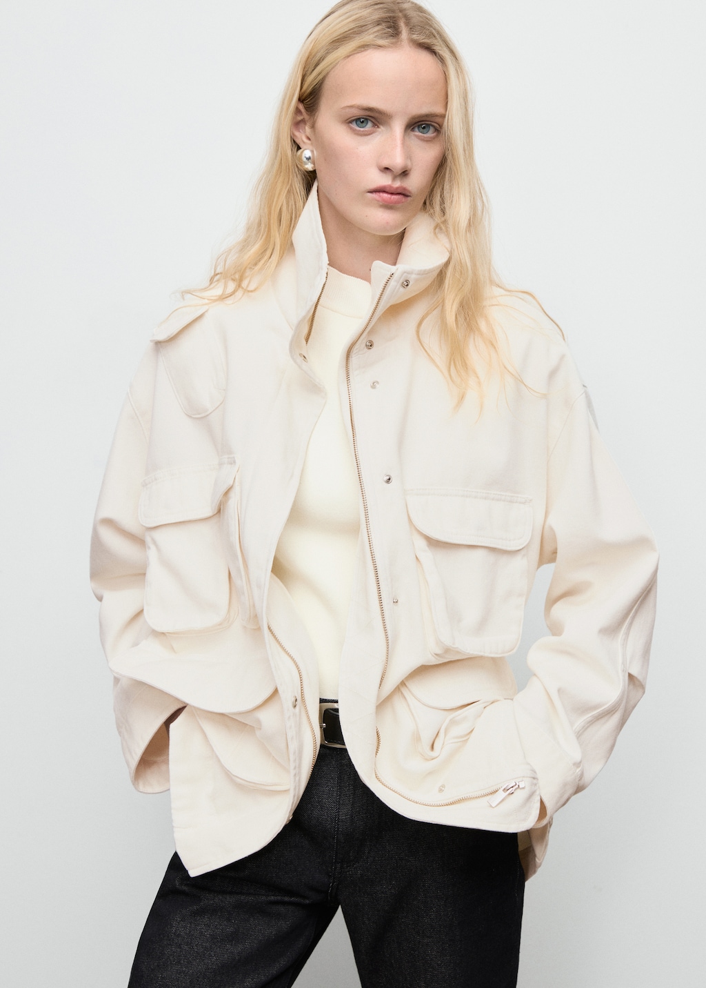 Oversized denim barn jacket with pockets
