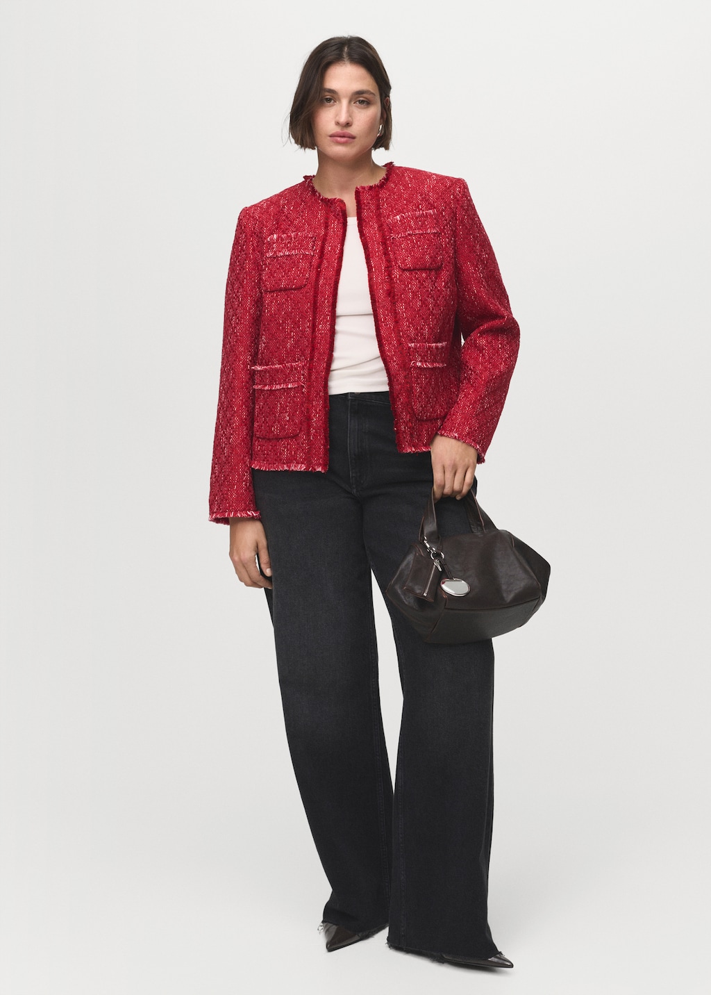 Tweed jacket with frayed ends - Women | MANGO USA