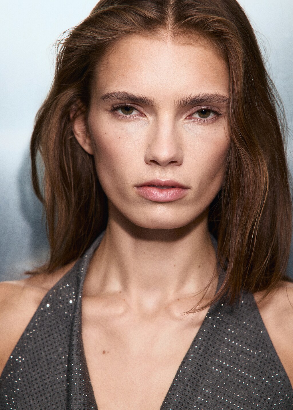 Draped neck rhinestone top - Women | MANGO USA