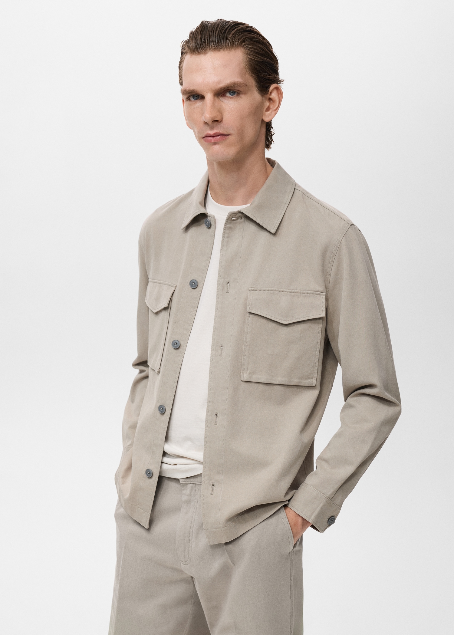 Chaqueta algodón recta botones - Plano medio