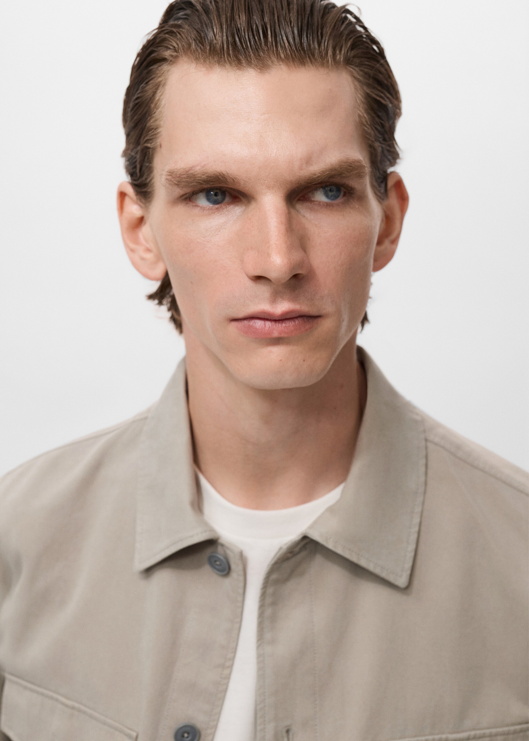 Straight cotton jacket with buttons - Details of the article 1, Light/Pastel Grey. Ref: 17054405-00.