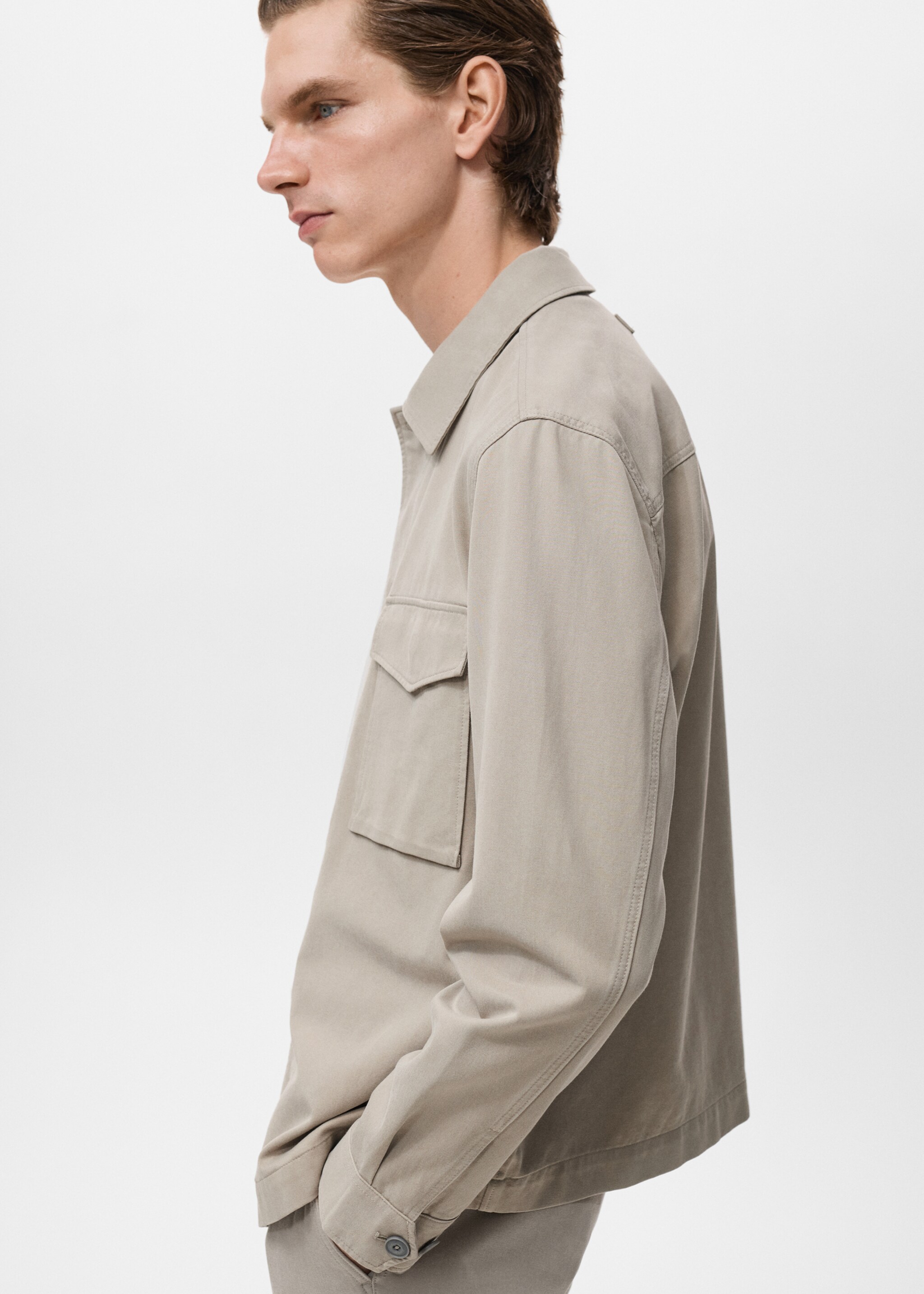 Straight cotton jacket with buttons - Details of the article 2, Light/Pastel Grey. Ref: 17054405-00.