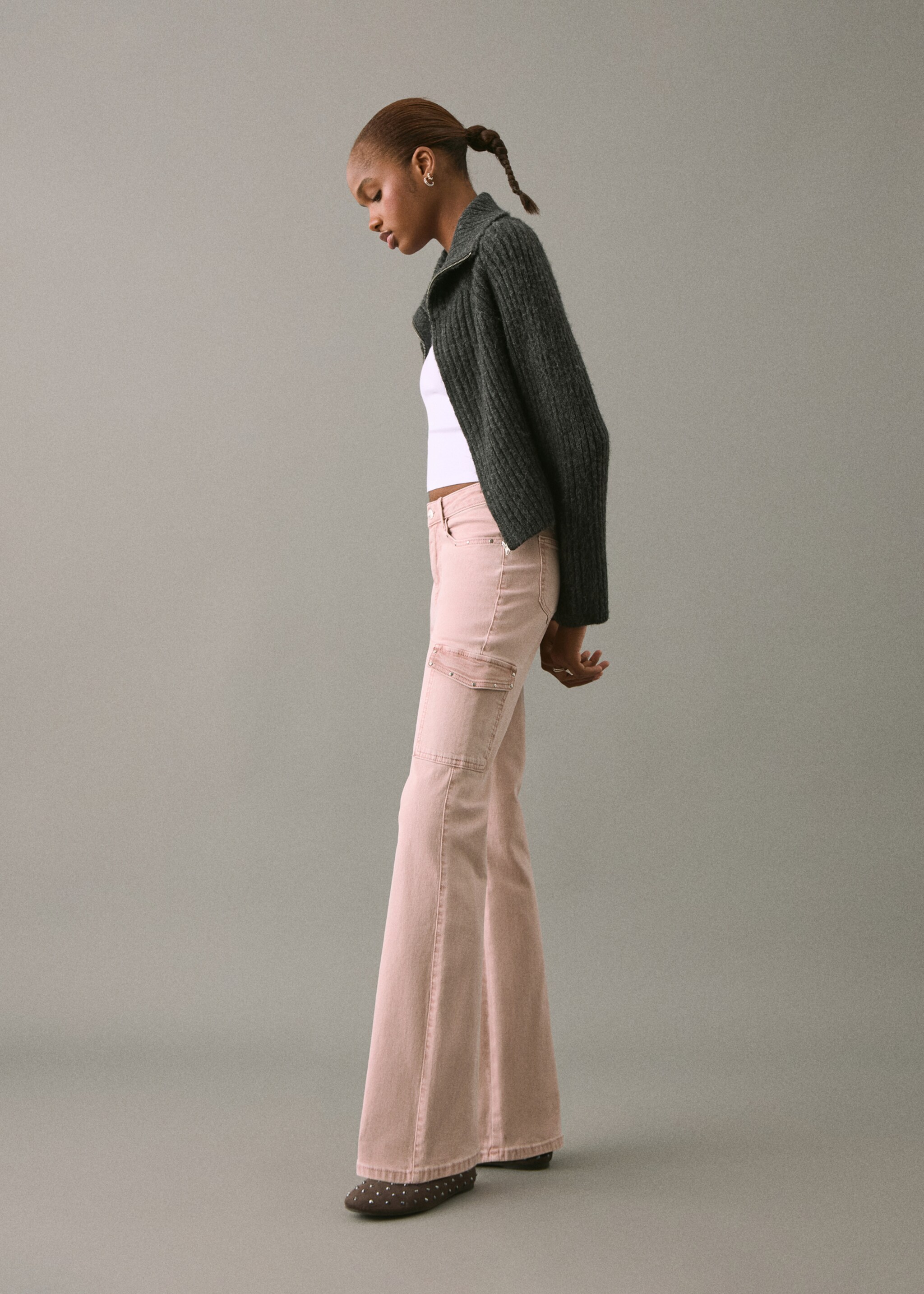 Studded skinny cargo jeans - Details of the article 2, Pastel Pink. Ref: 17054414-00.