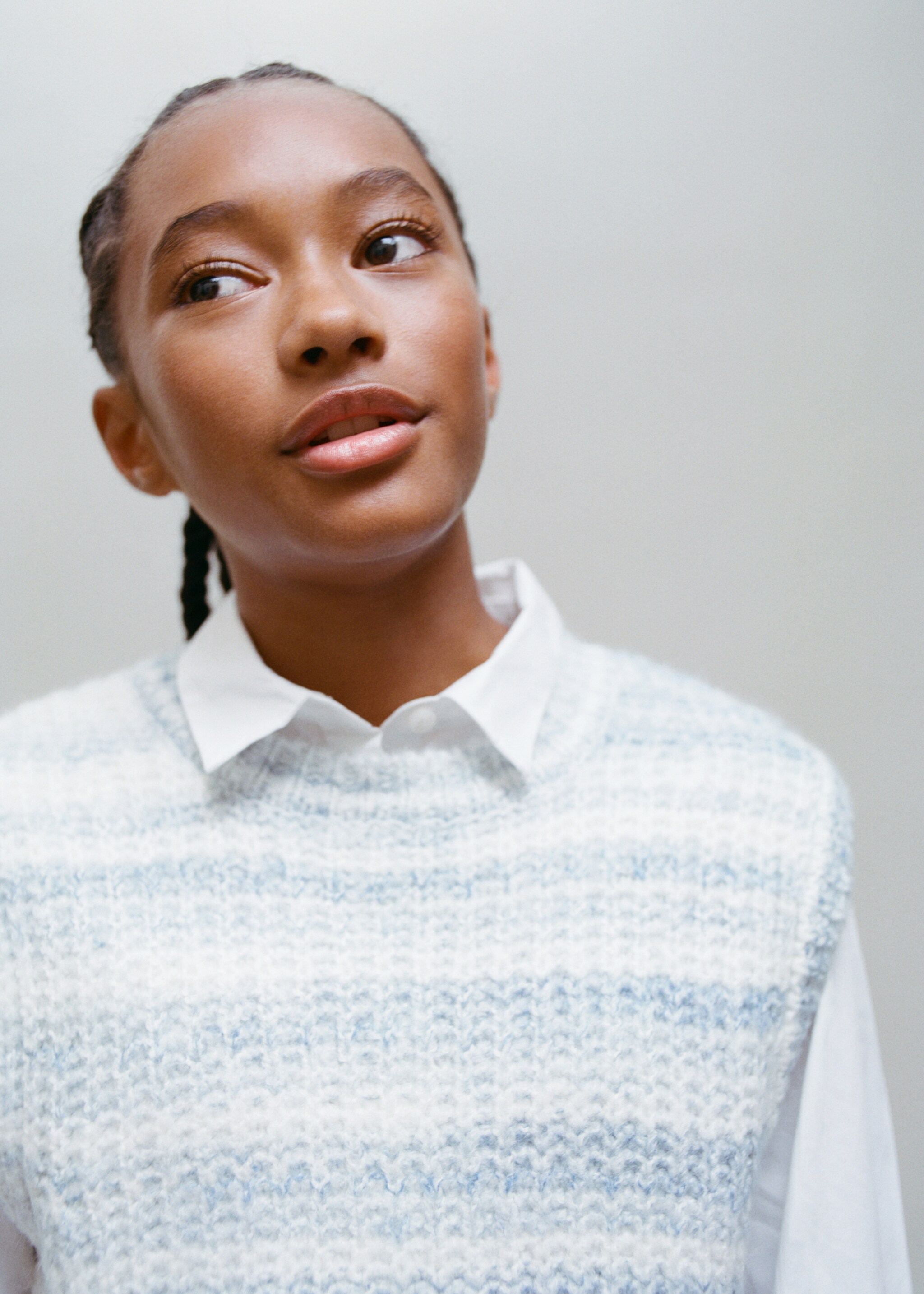 Striped knitted gilet - Details of the article 5, Sky Blue. Ref: 17054417-00.