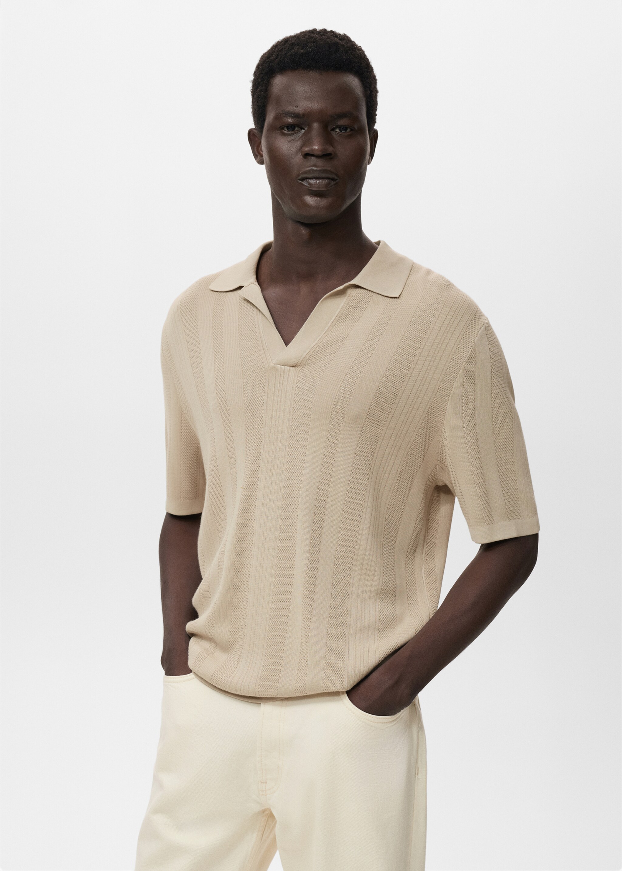 Ribbed knit polo shirt - Medium plane