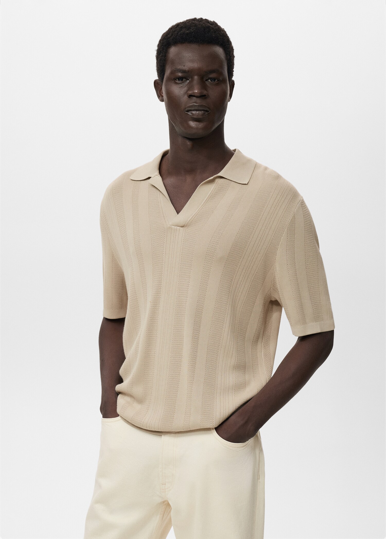 Geribd gebreid poloshirt - Middenvlak