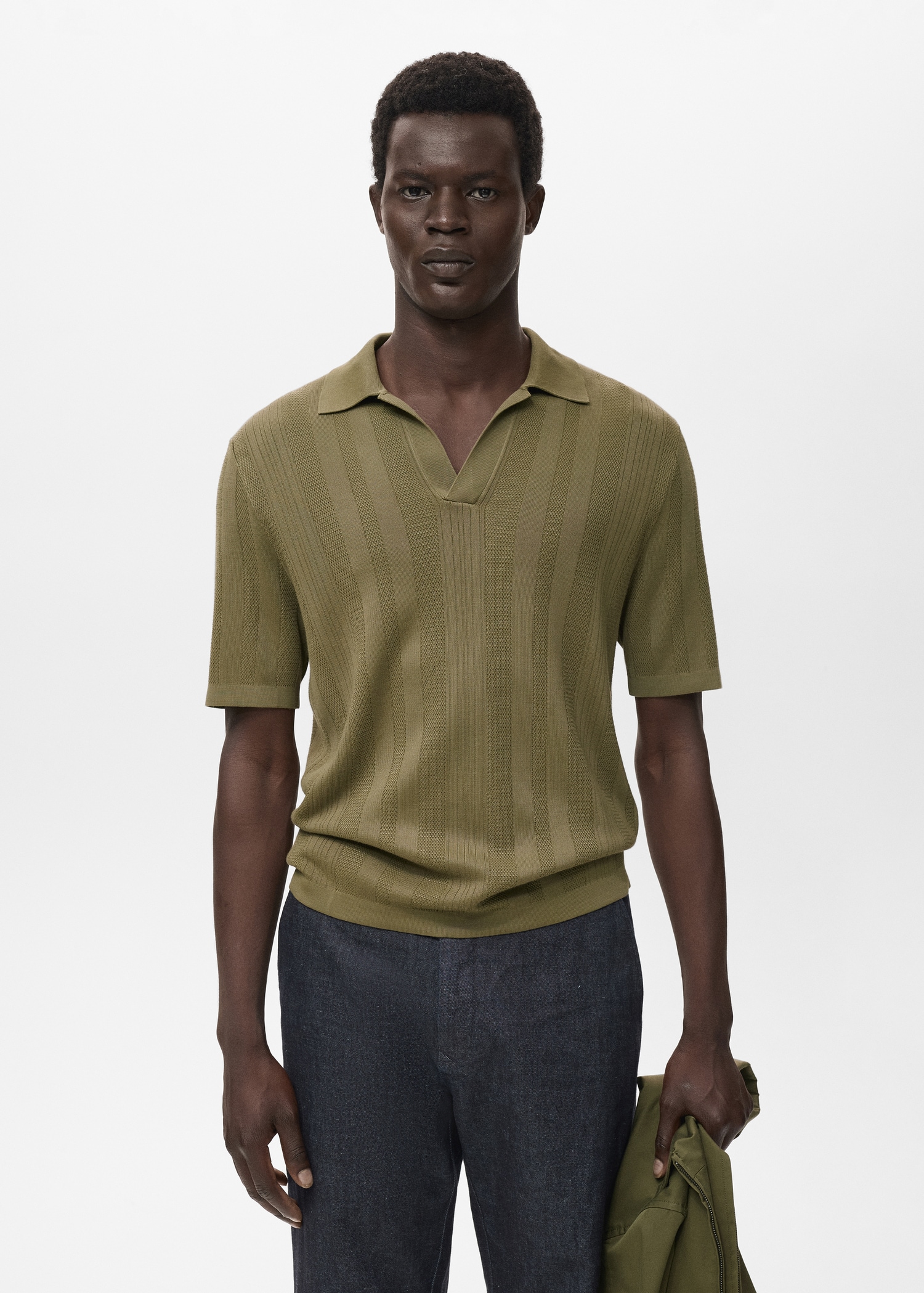 Ribbed knit polo shirt - Main Image
