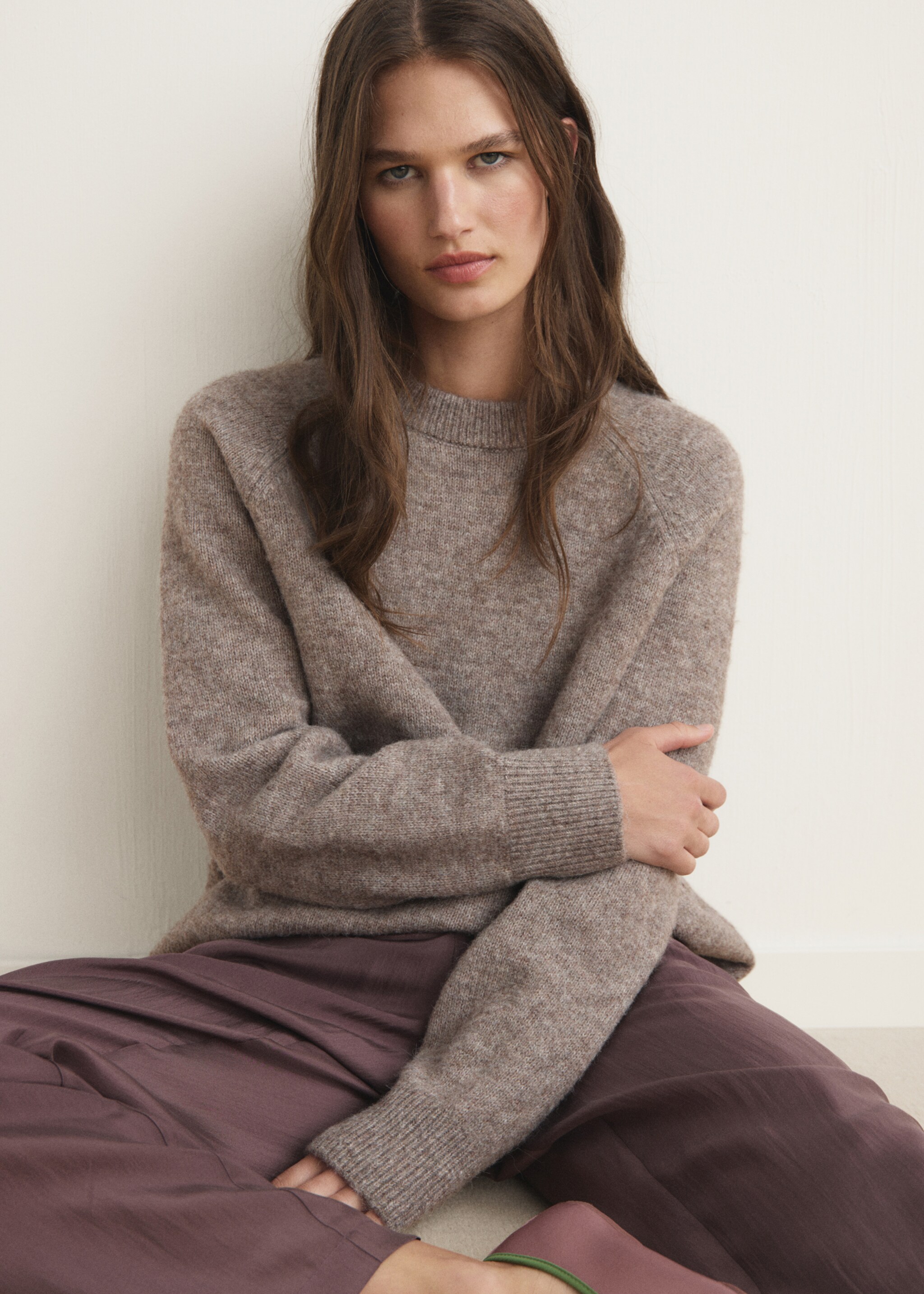 Marbled knitted sweater - Details of the article 2, Cognac. Ref: 17054429-00.