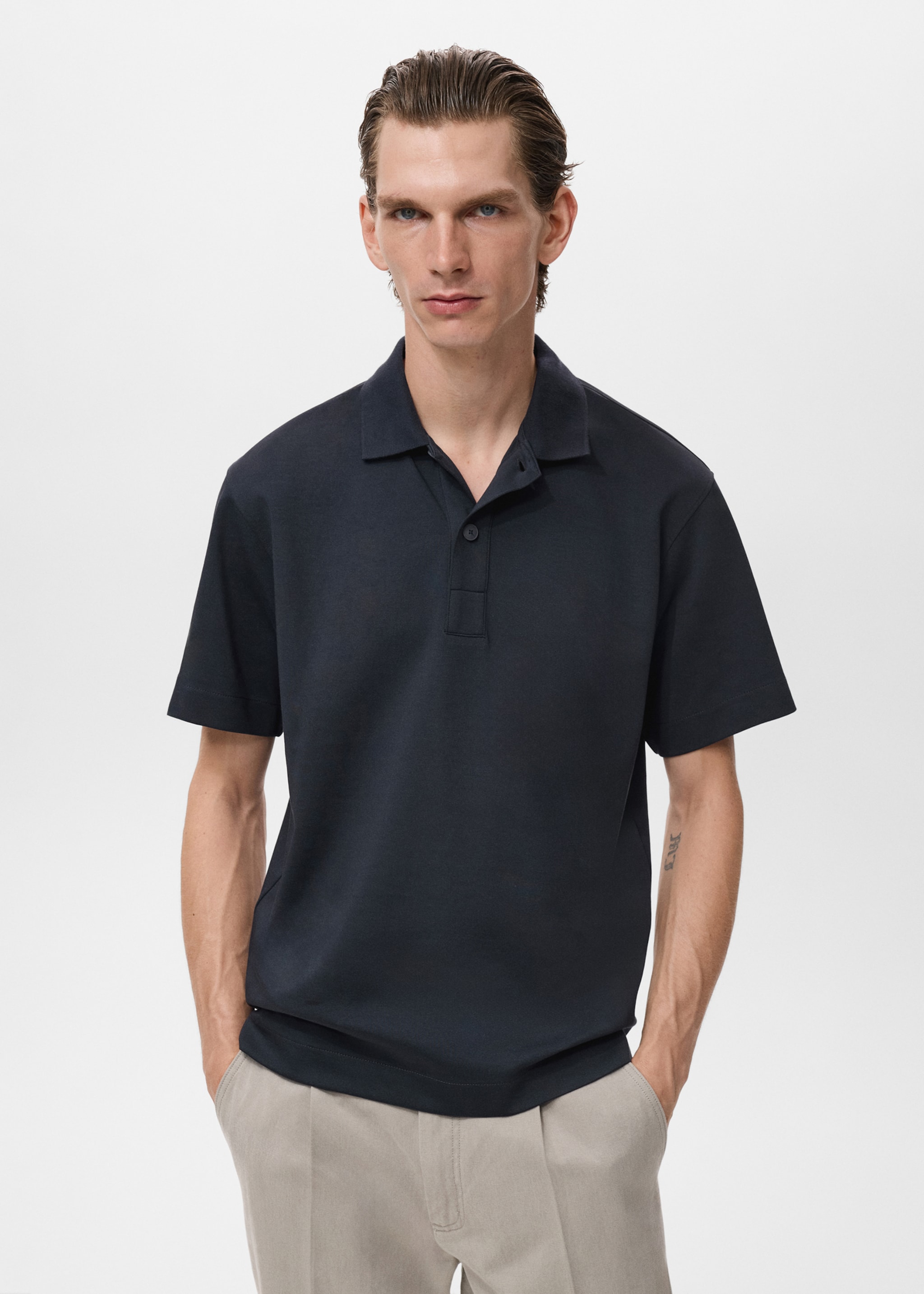 Relaxed-fit cotton polo - Medium plane, Navy. Ref: 17054432-00.