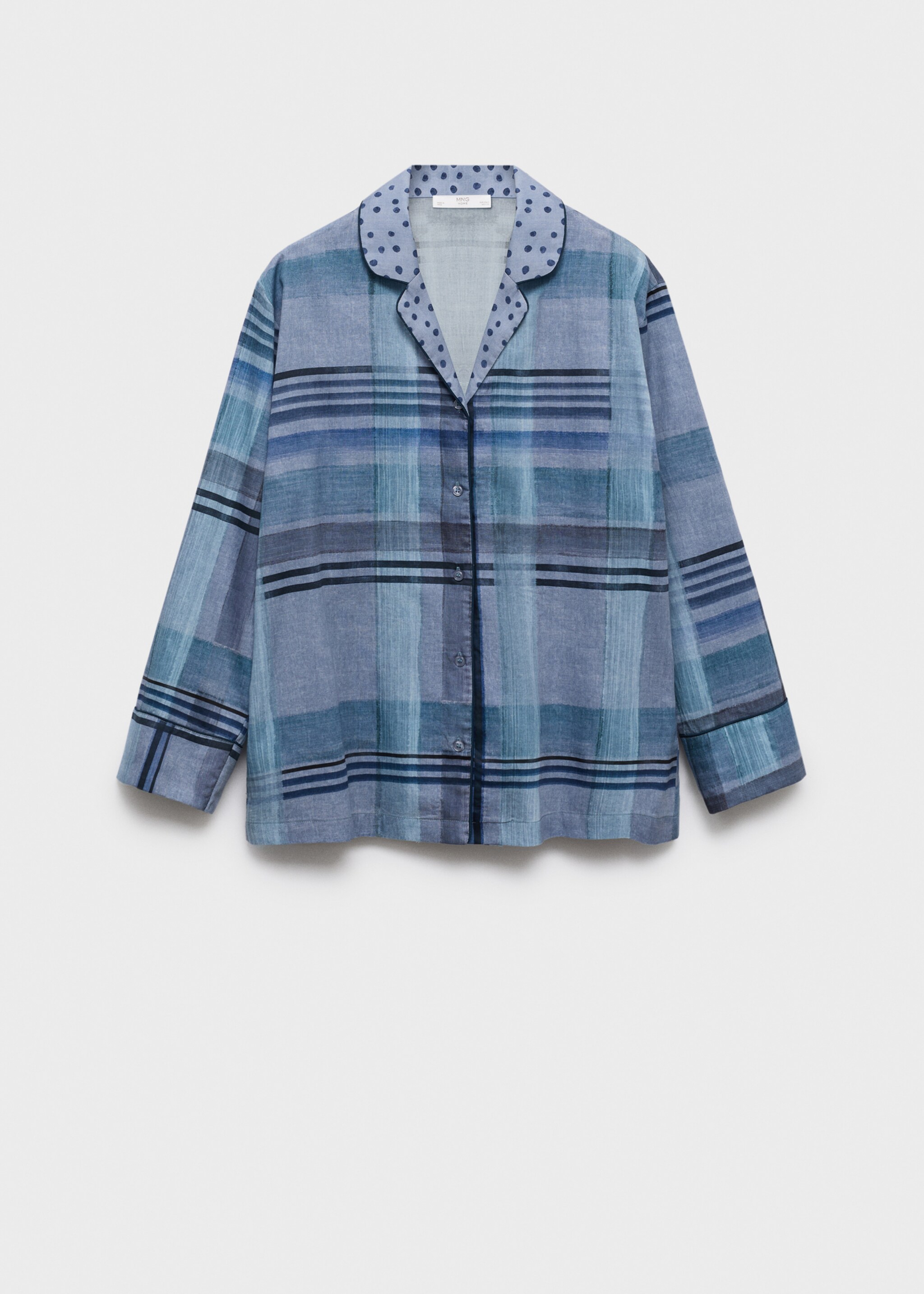 Printed pyjama shirt with piping - Article without model, Ink Blue. Ref: 17054437-00.