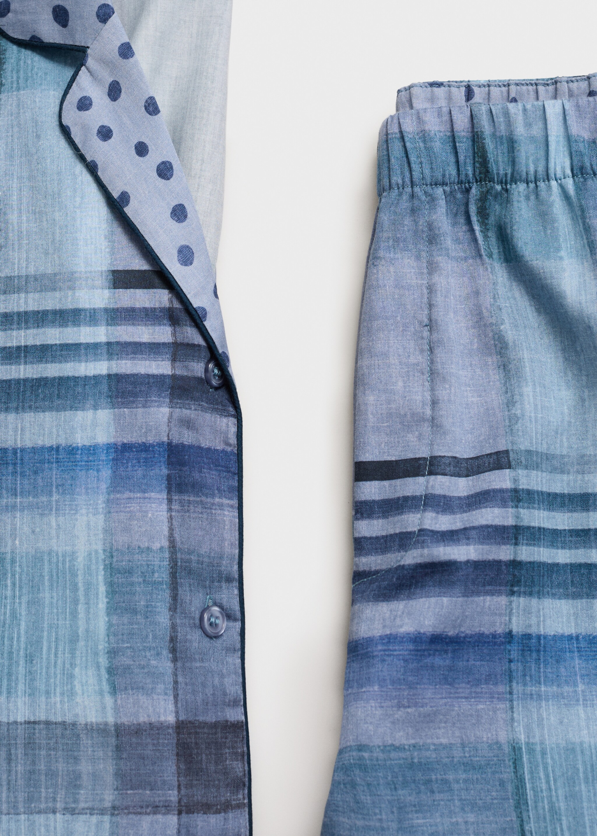 Printed pyjama shirt with piping - Details of the article 0, Ink Blue. Ref: 17054437-00.