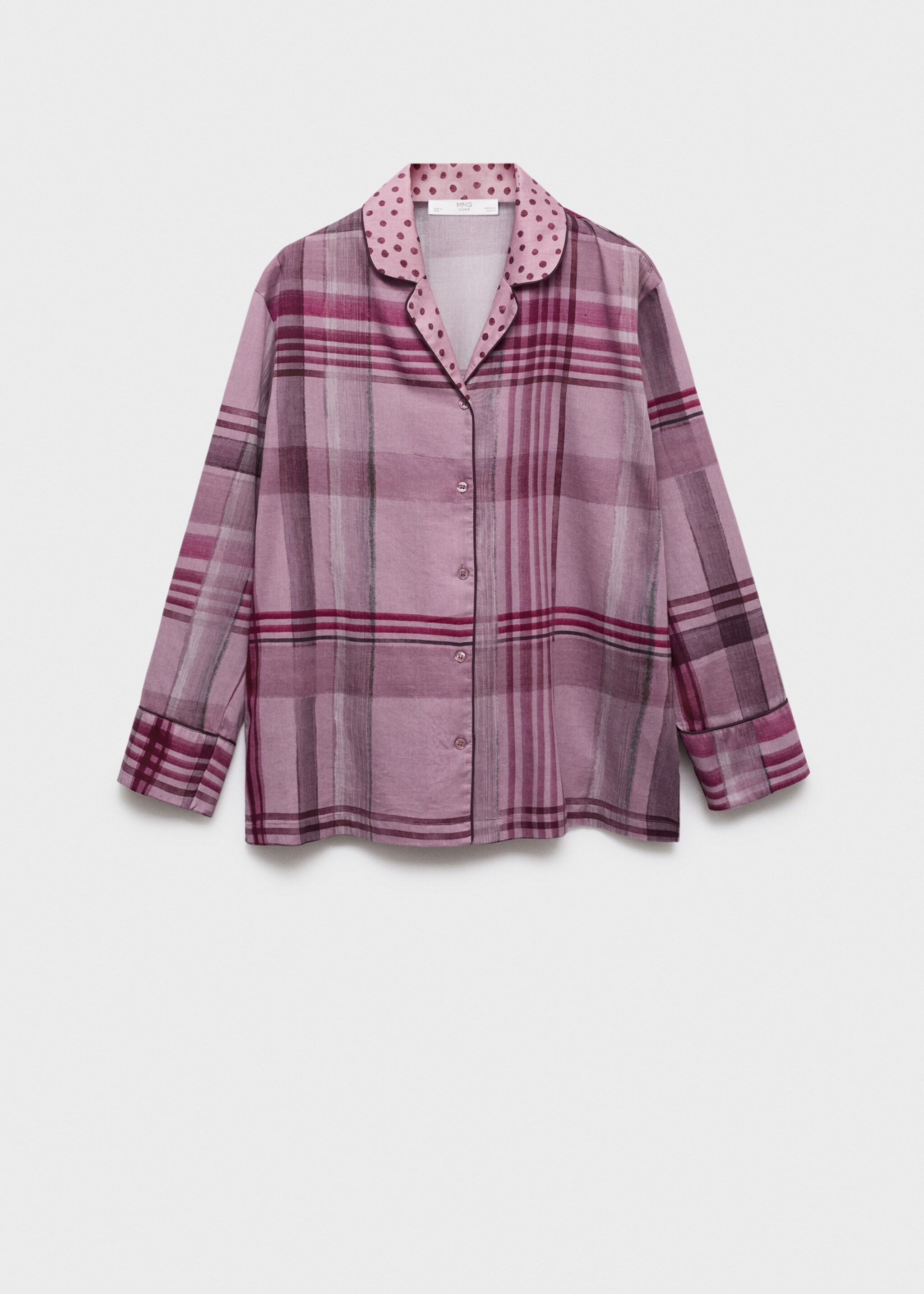 Printed pyjama shirt with piping - Article without model, Plum. Ref: 17054437-00.