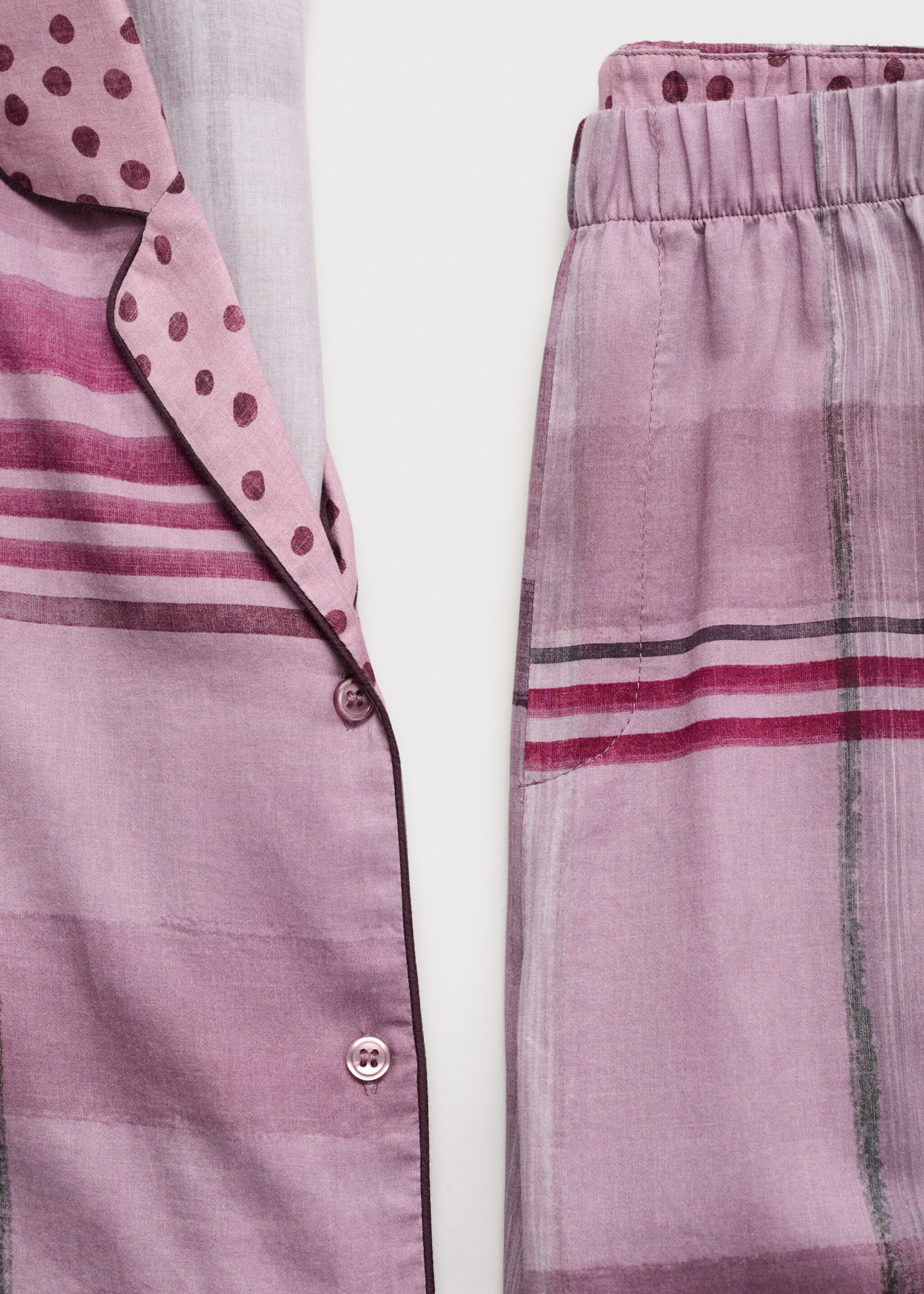 Printed pyjama shirt with piping - Details of the article 0, Plum. Ref: 17054437-00.