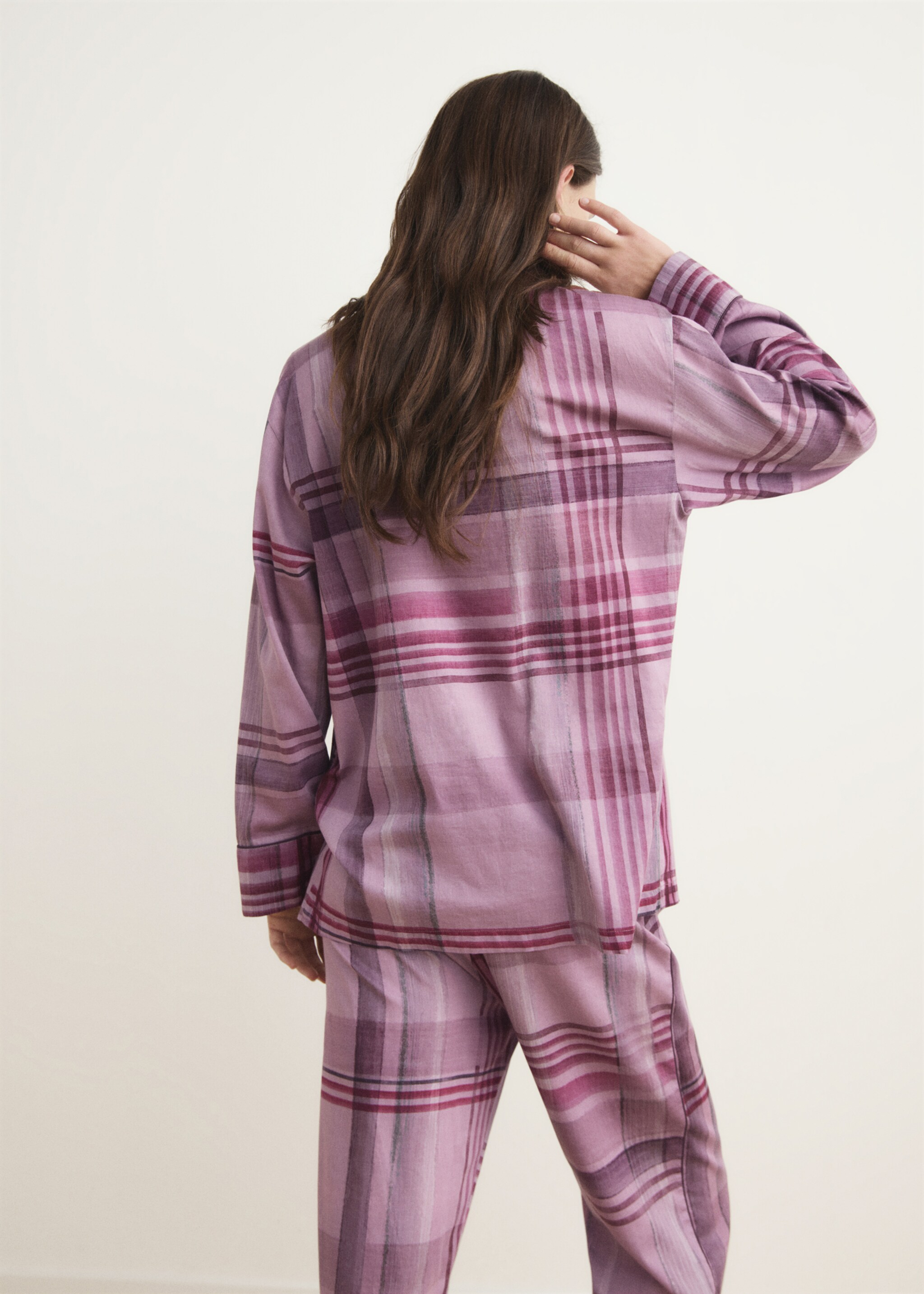 Printed pyjama shirt with piping - Reverse of the article, Plum. Ref: 17054437-00.