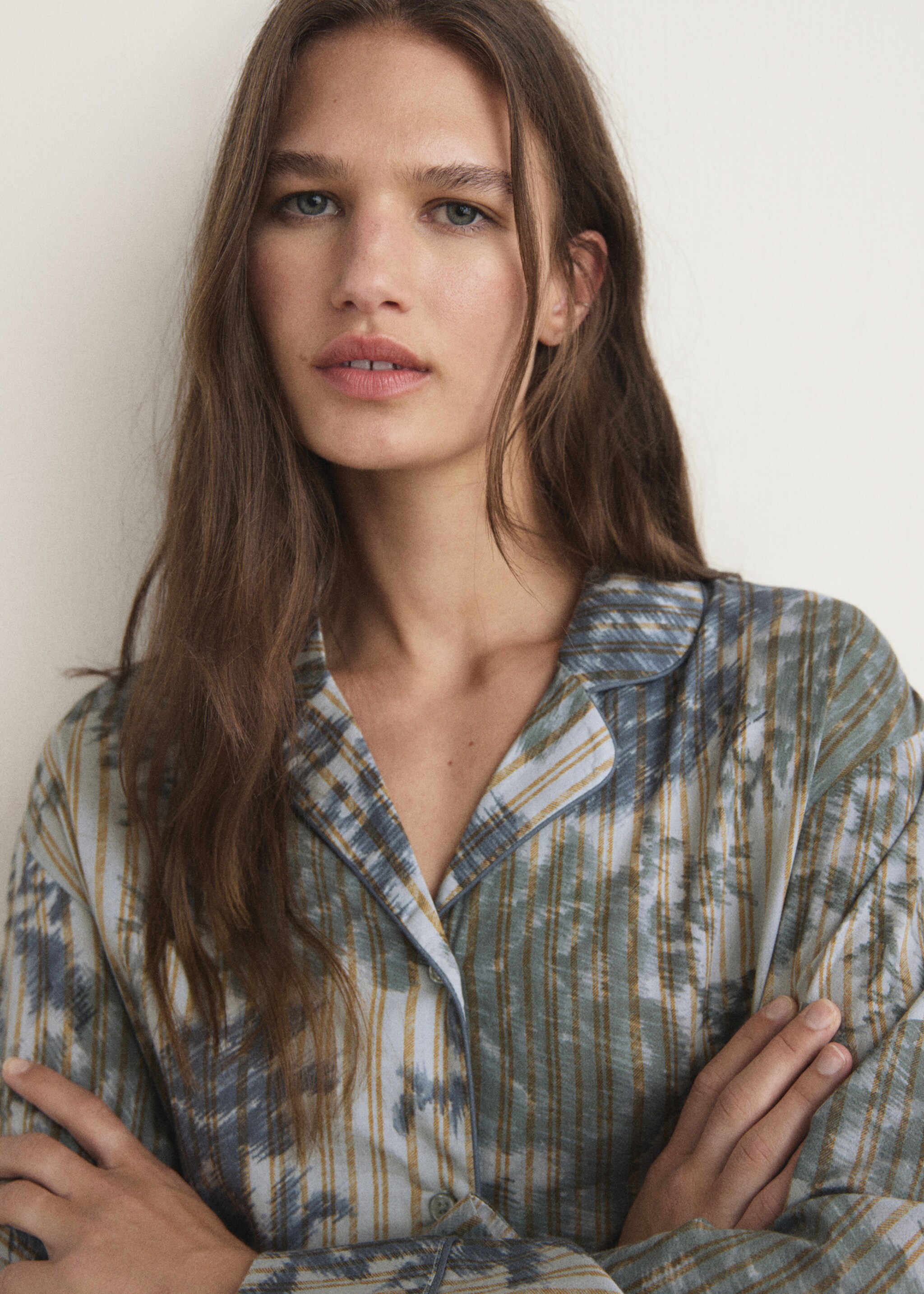 Pyjama shirt with blurred print - Reverse of the article, Green. Ref: 17054438-00.