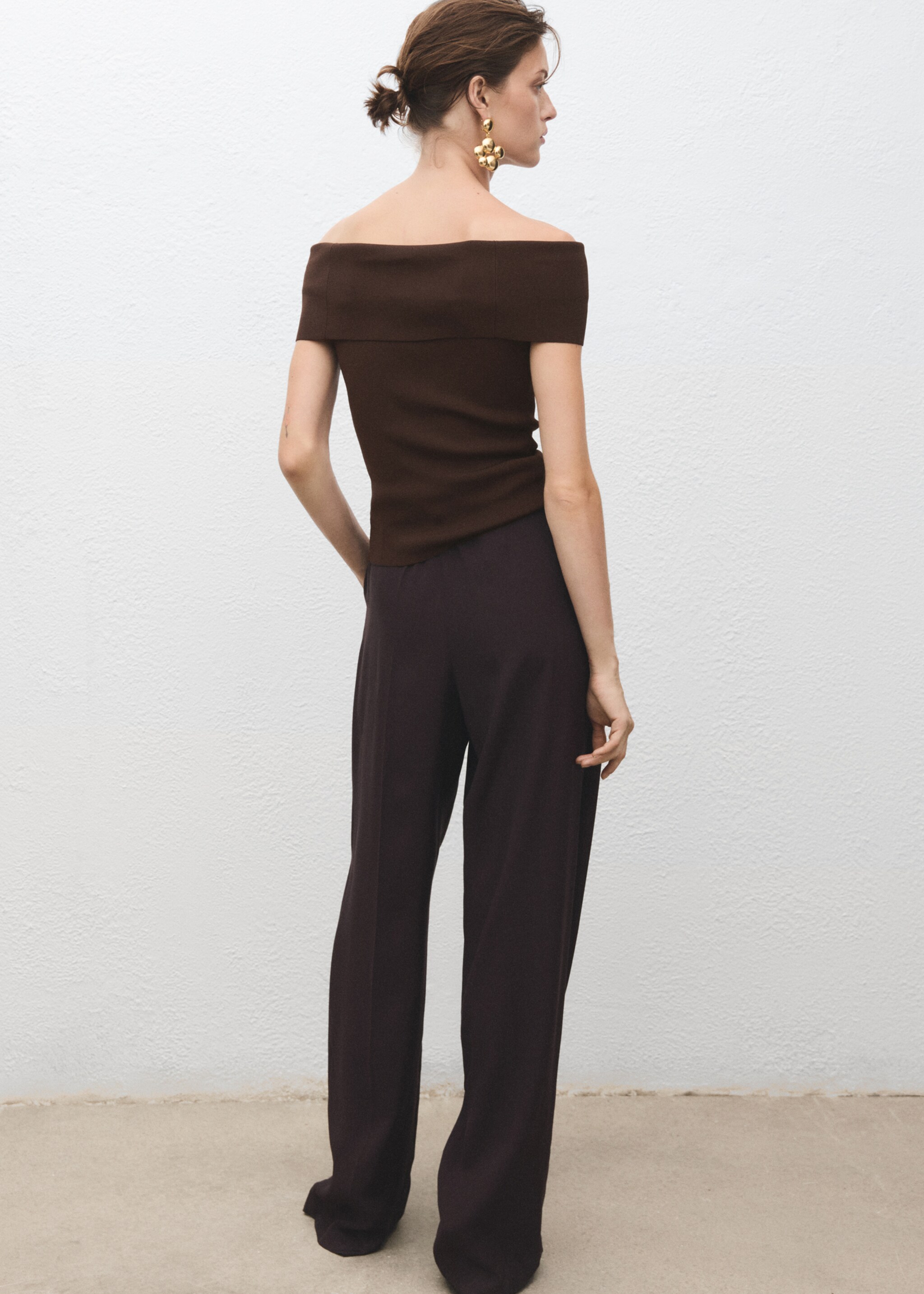 Strapless knitted top - Reverse of the article, Chocolate. Ref: 17054444-00.