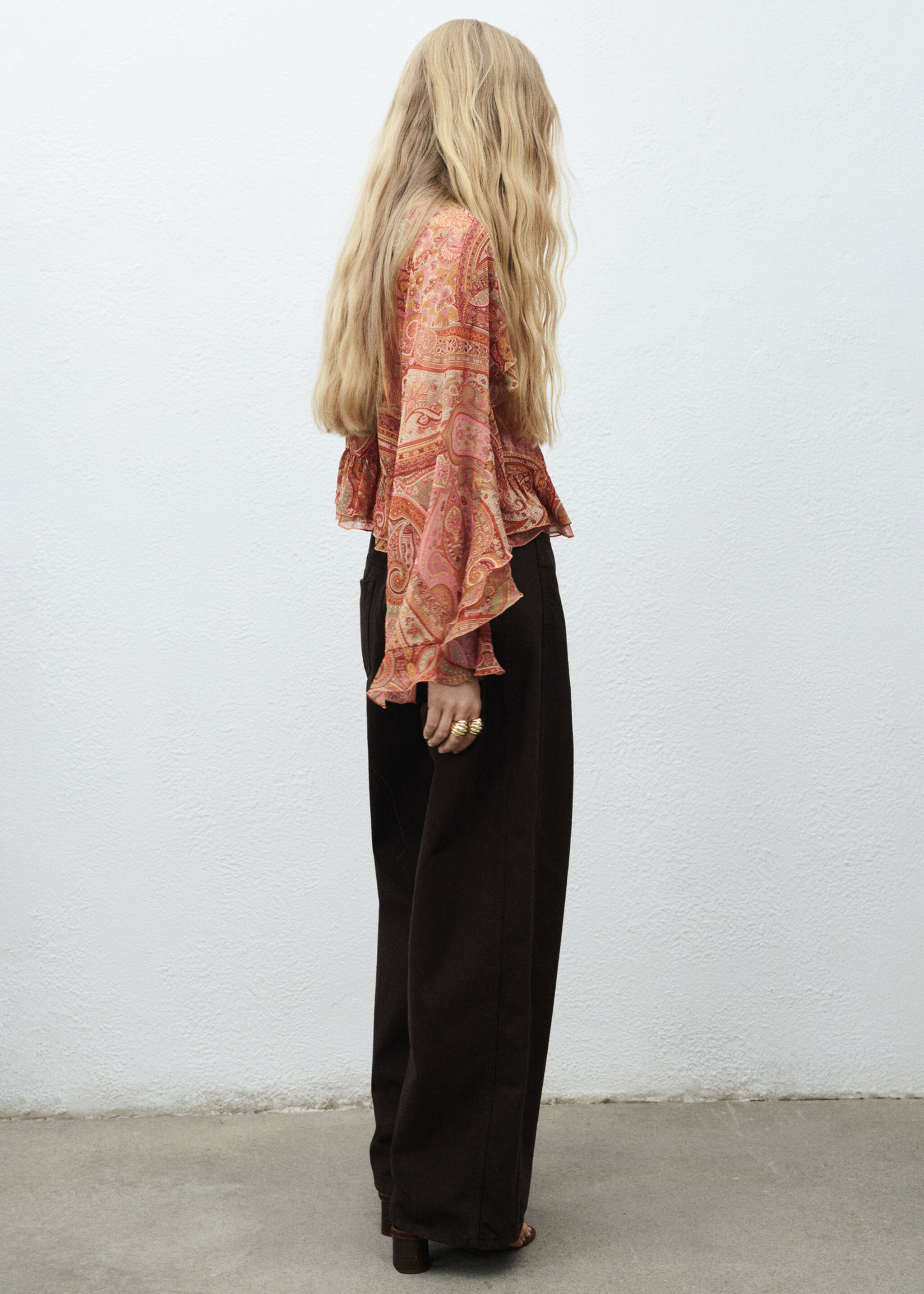 Ruffles printed blouse - Reverse of the article, Brown. Ref: 17054448-00.