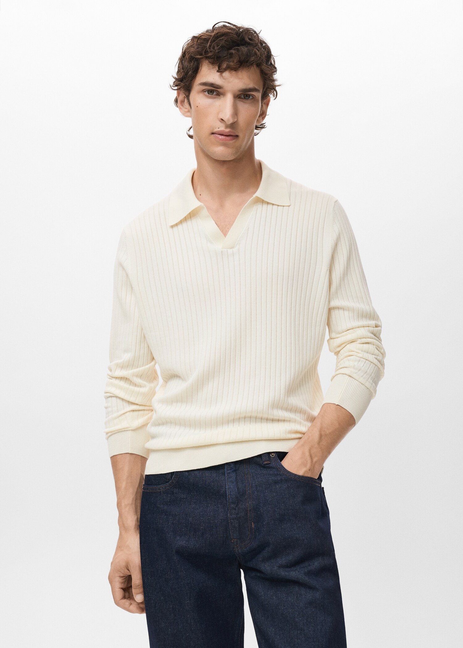 Ribbed knitted polo sweater - Medium plane