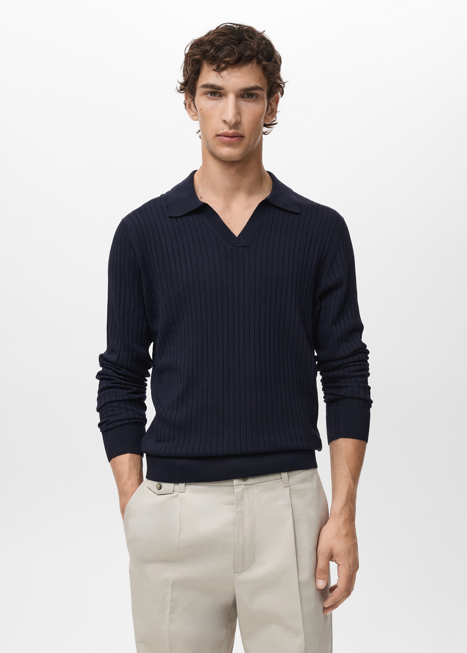 Ribbed knitted polo sweater - Main Image